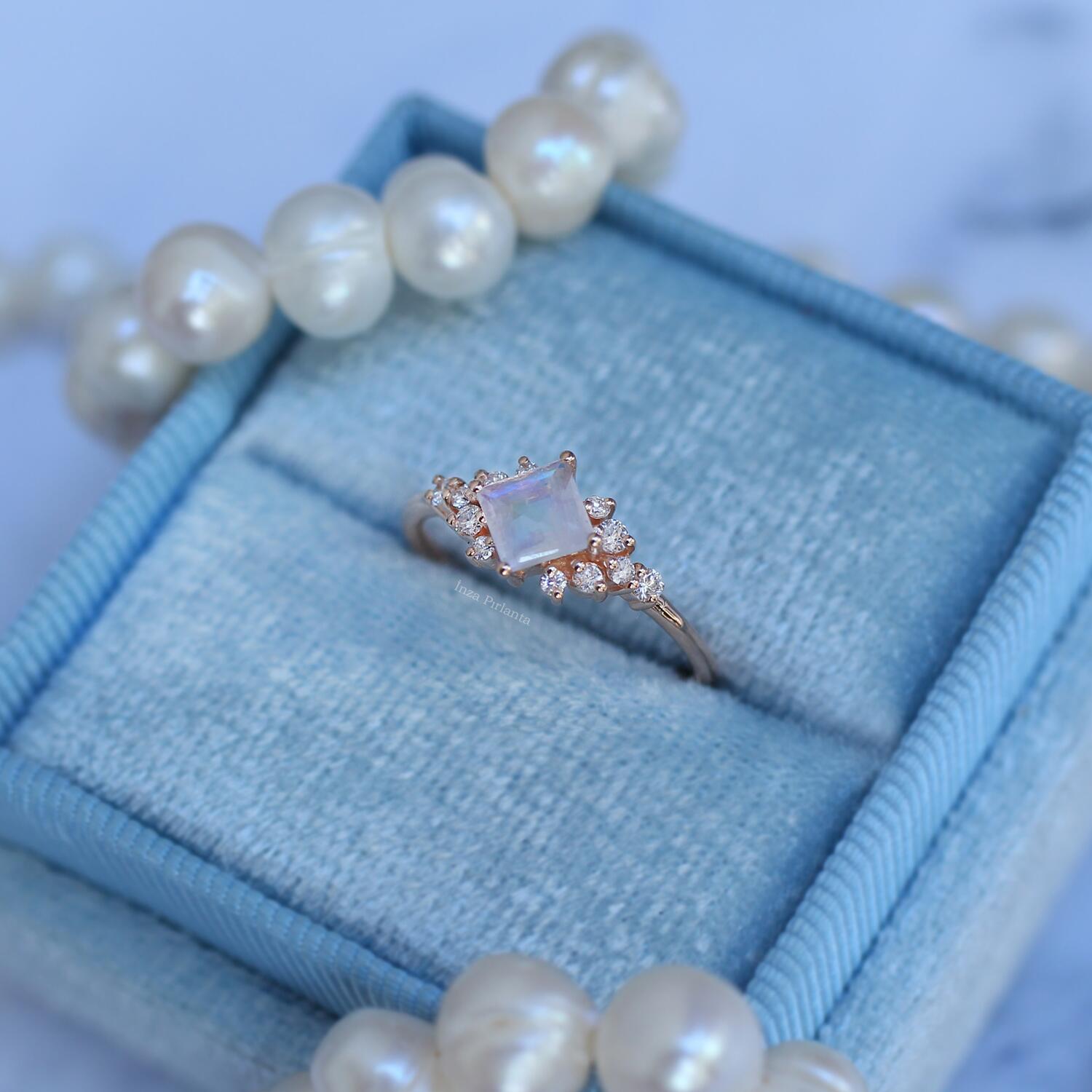 Vintage Princess Moonstone & Diamond Ring