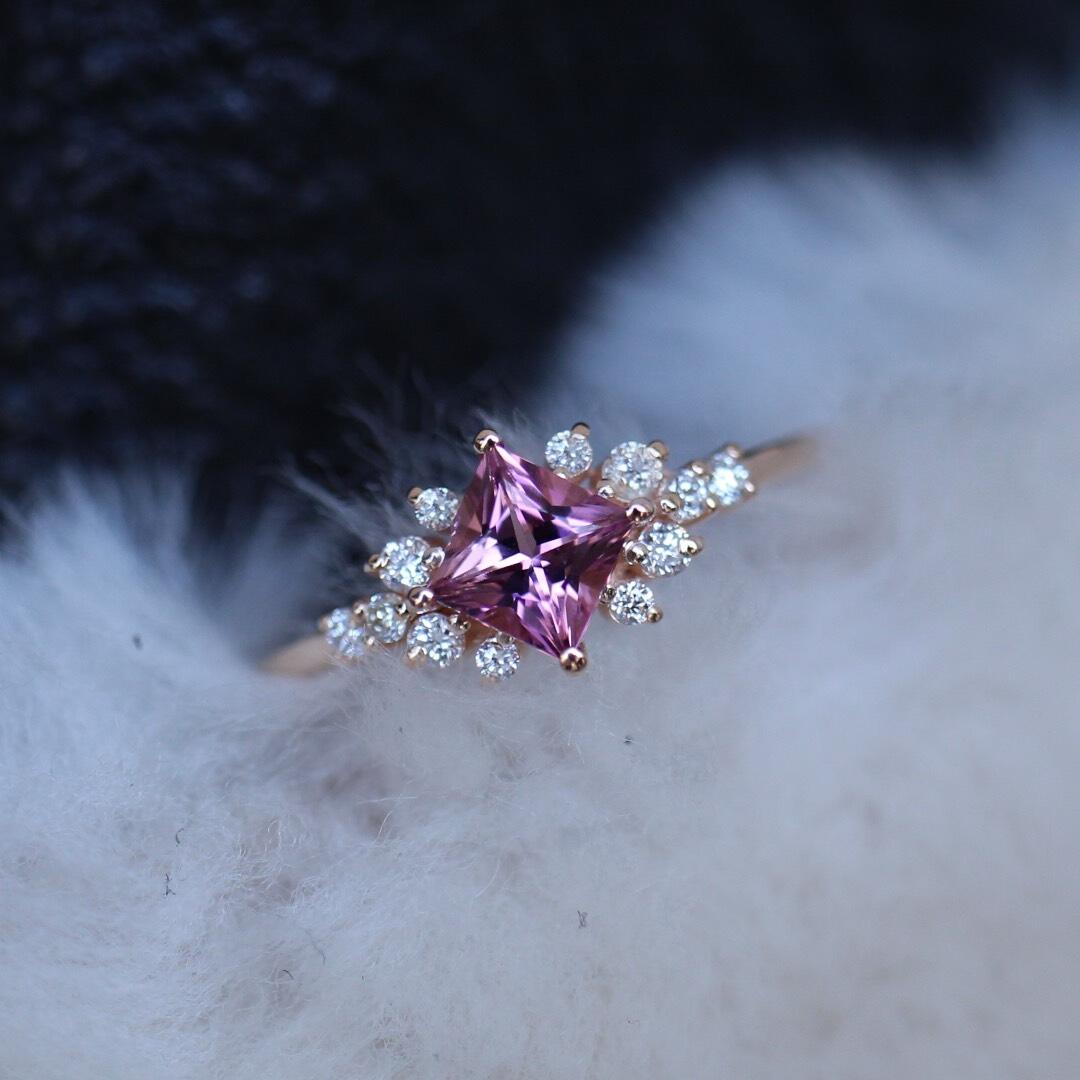 Vintage Princess Pink Tourmaline & Diamond Ring