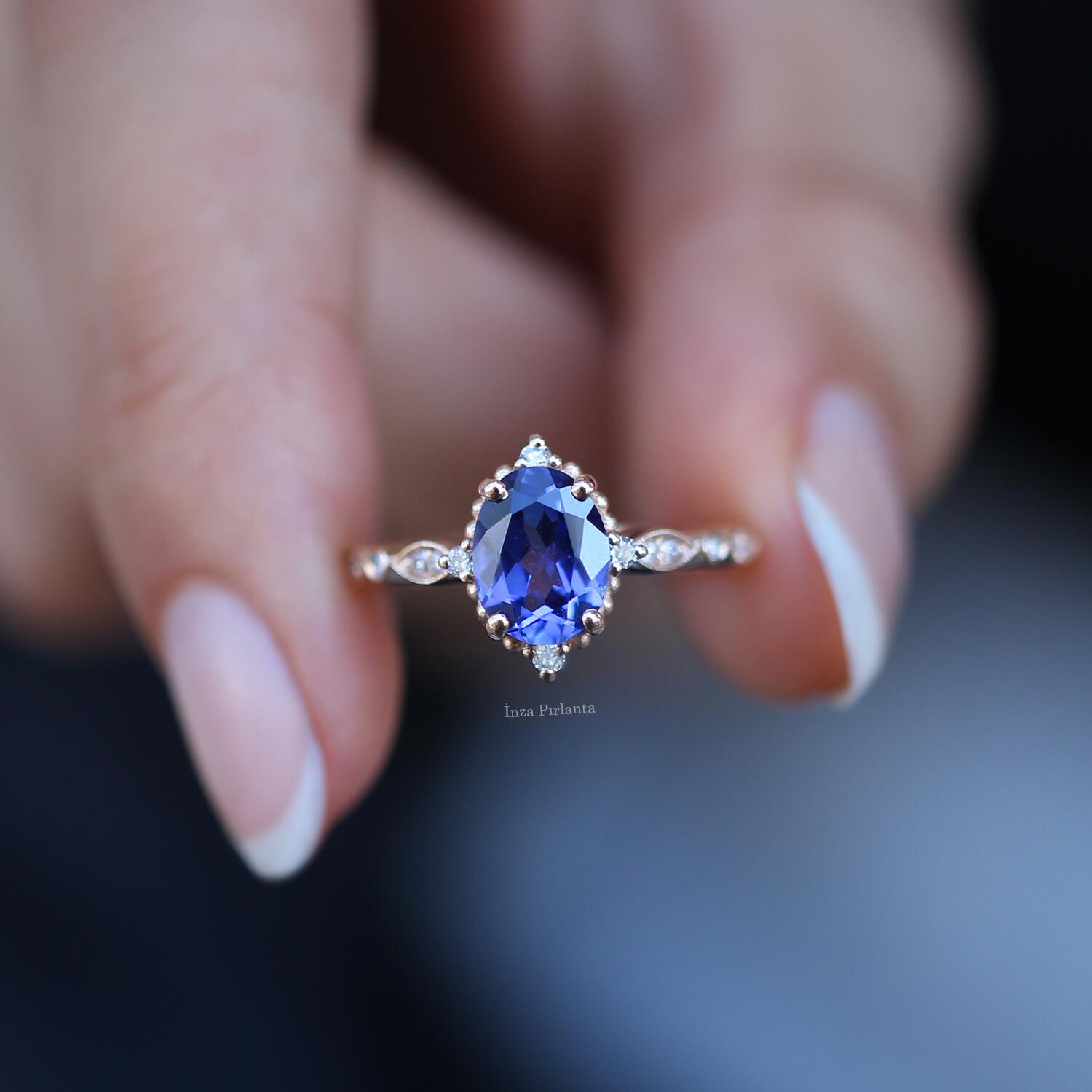 Vintage Selius Large Blue Topaz & Diamond Ring