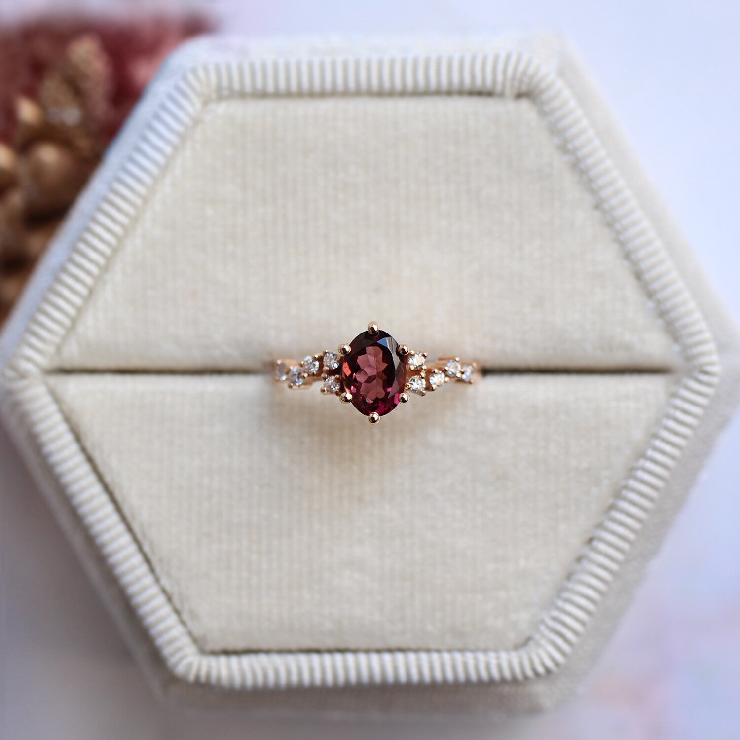 Vintage Design Asymmetrical Diamond & Tourmaline Ring