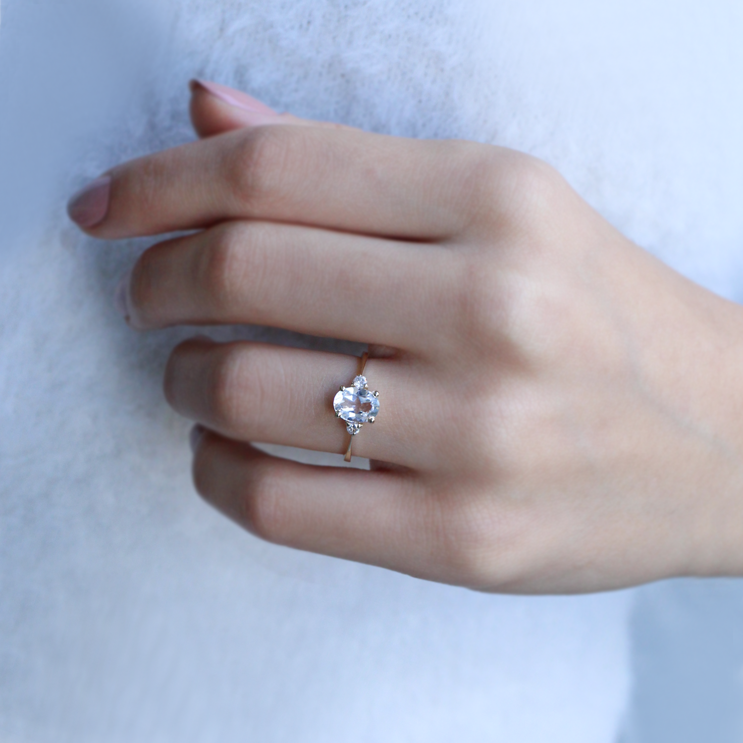 Vintage Design White Topaz & Diamond Ring