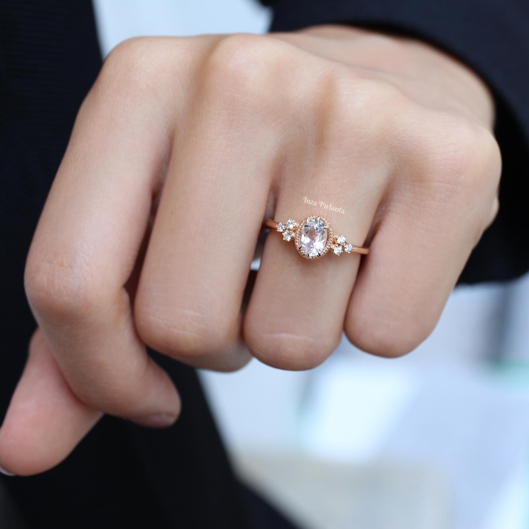 Vintage Design White Topaz & Diamond Ring