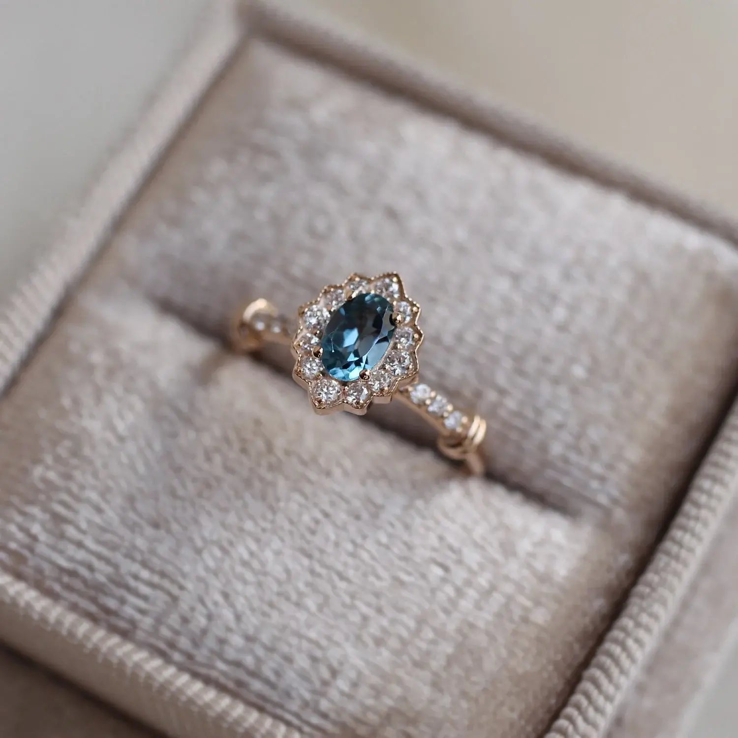 Vintage Venice London Blue & Diamond Ring