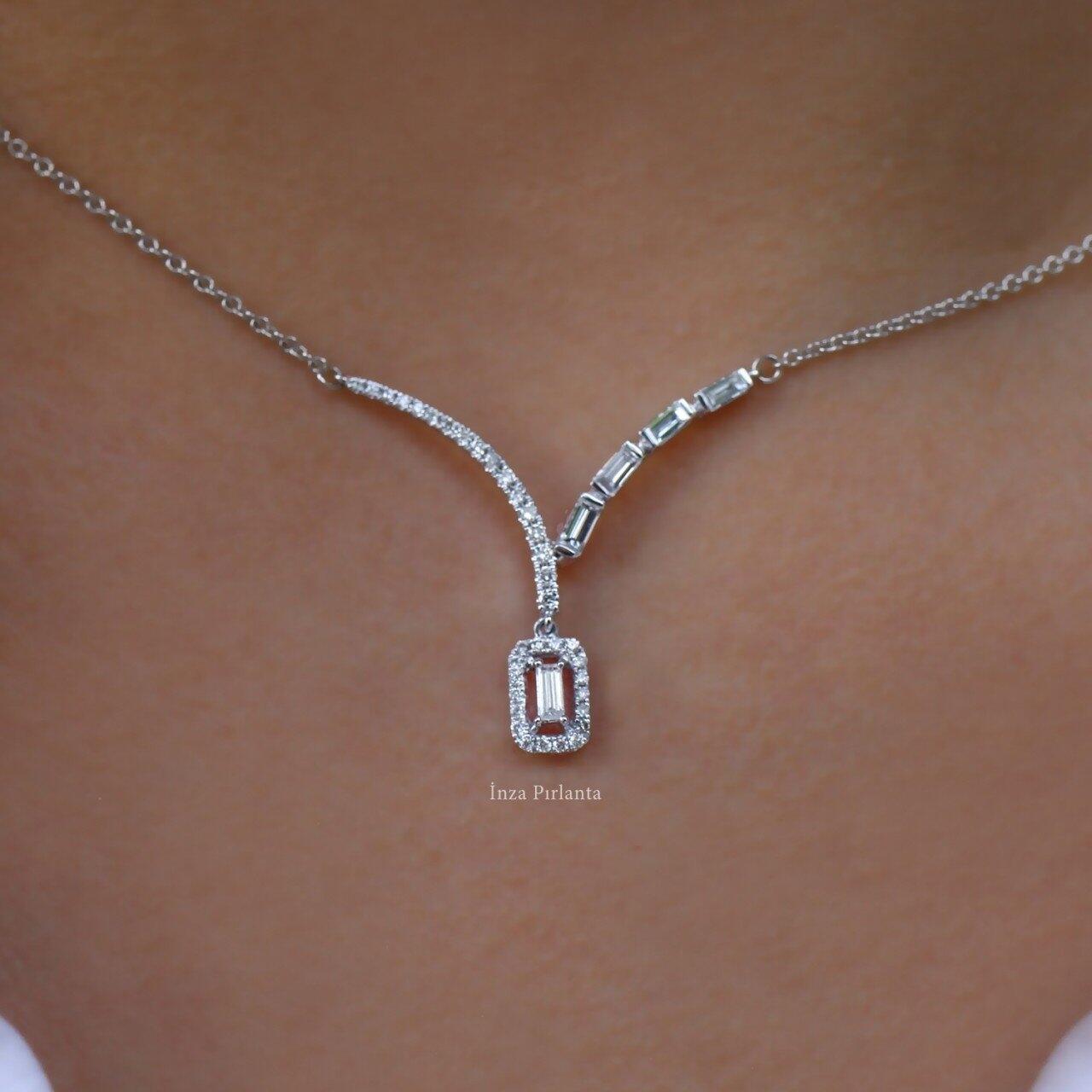 0.25 Carat Custom Design Diamond Baguette Necklace