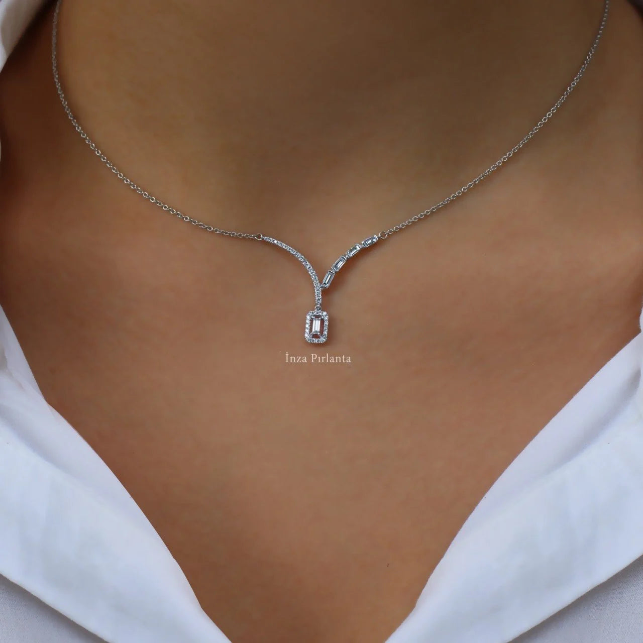 0.25 Carat Custom Design Diamond Baguette Necklace