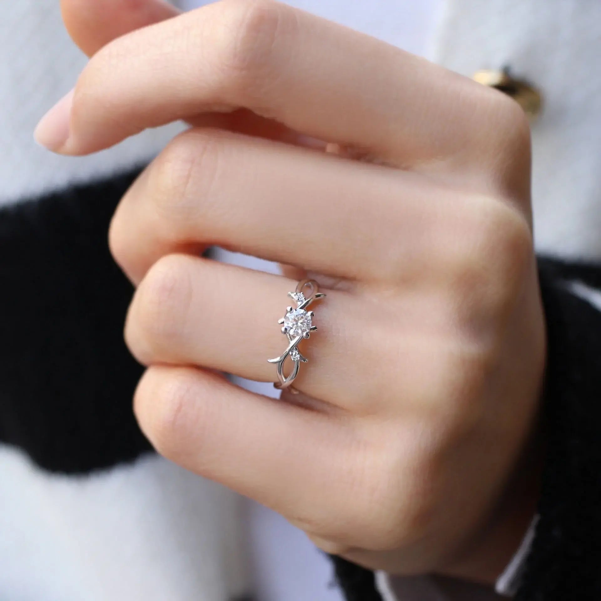 0.32 Carat Custom Design Diamond Branch Solitaire Ring