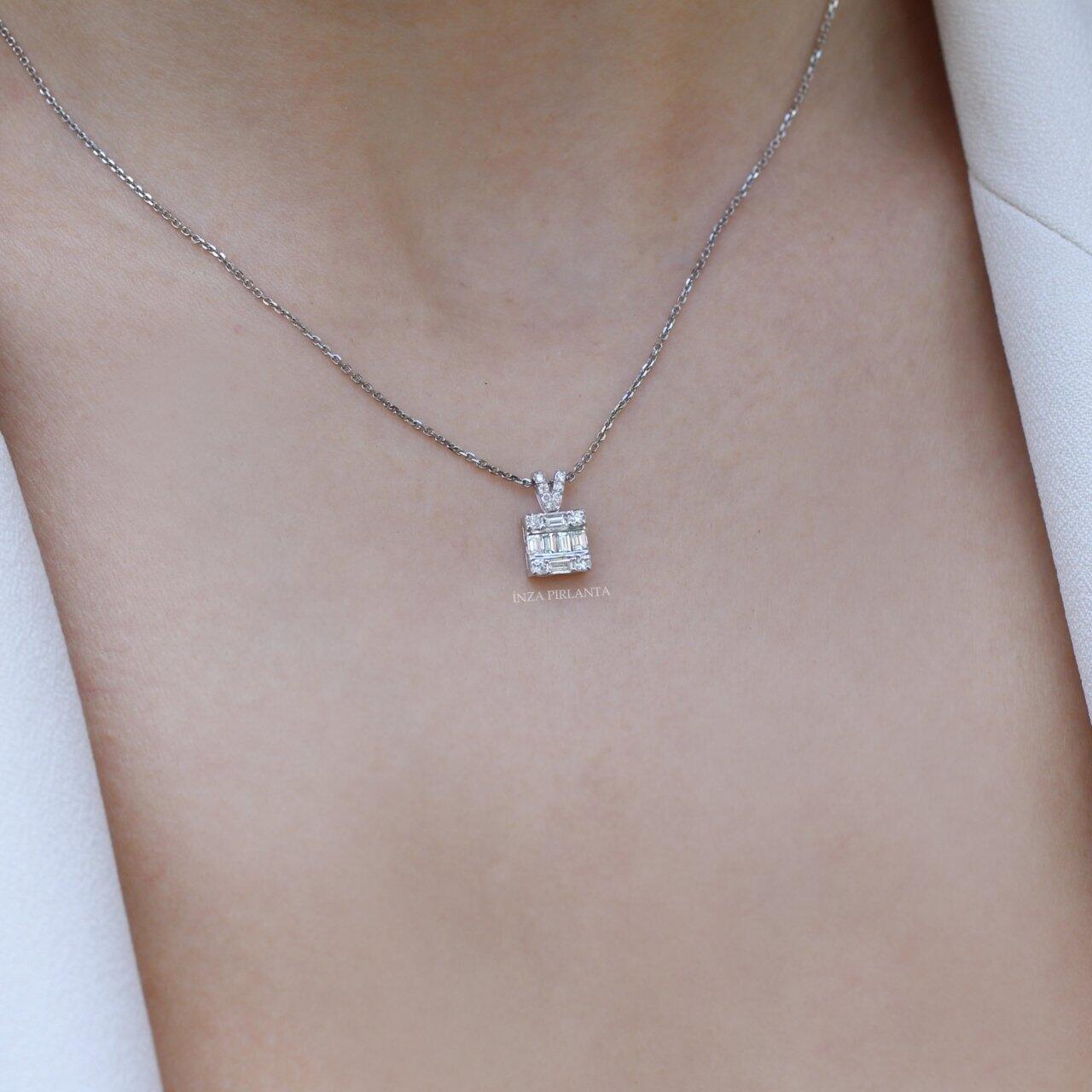 0.35 Carat Diamond Square Baguette Necklace