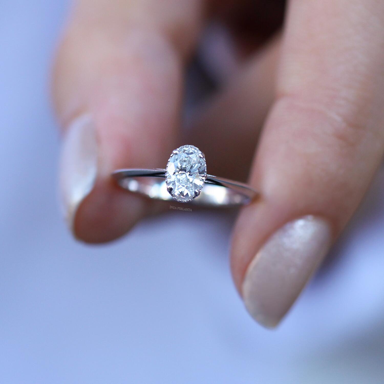 0.40 Carat Vintage Custom Design Oval Diamond Ring