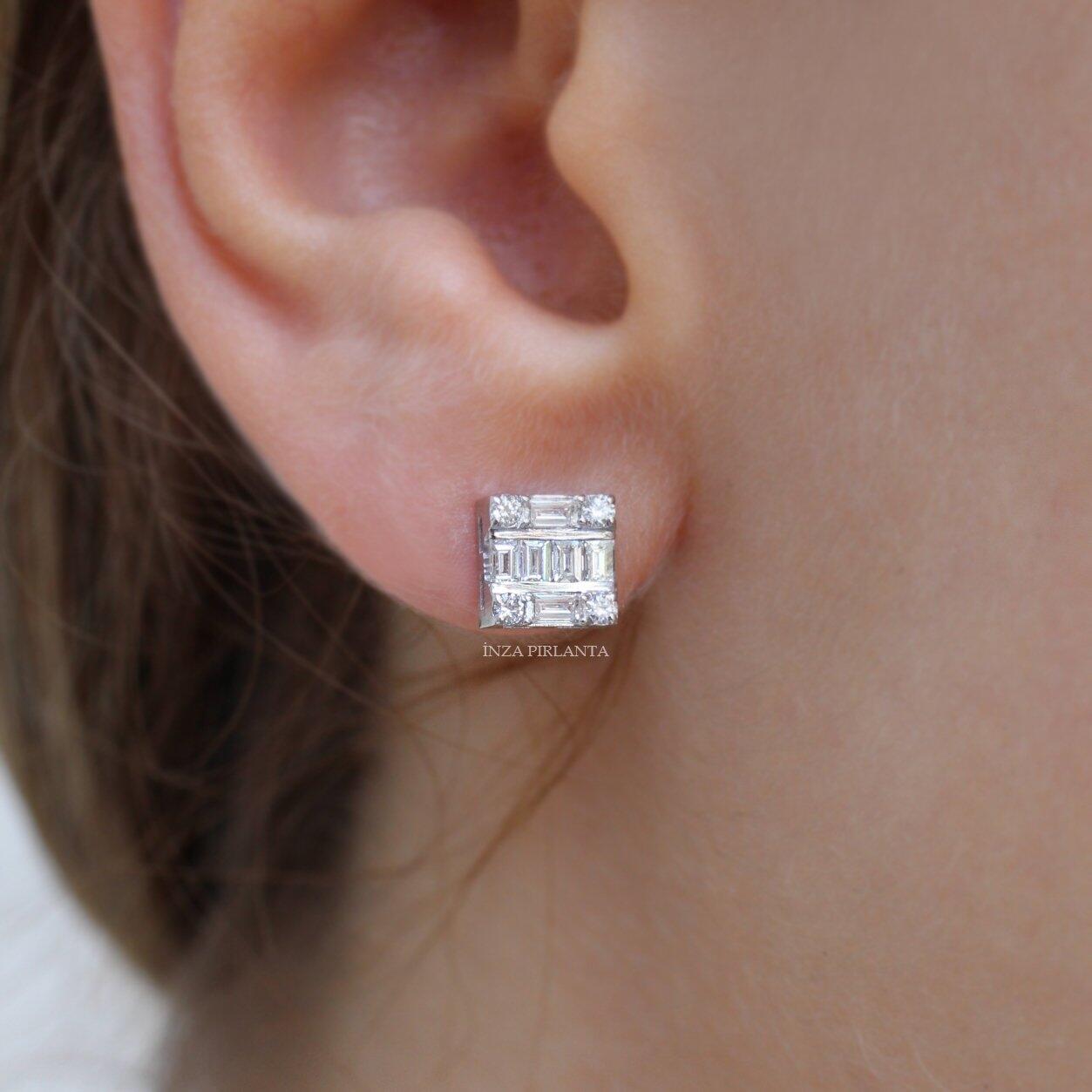 0.40 Carat Diamond Square Baguette Earrings