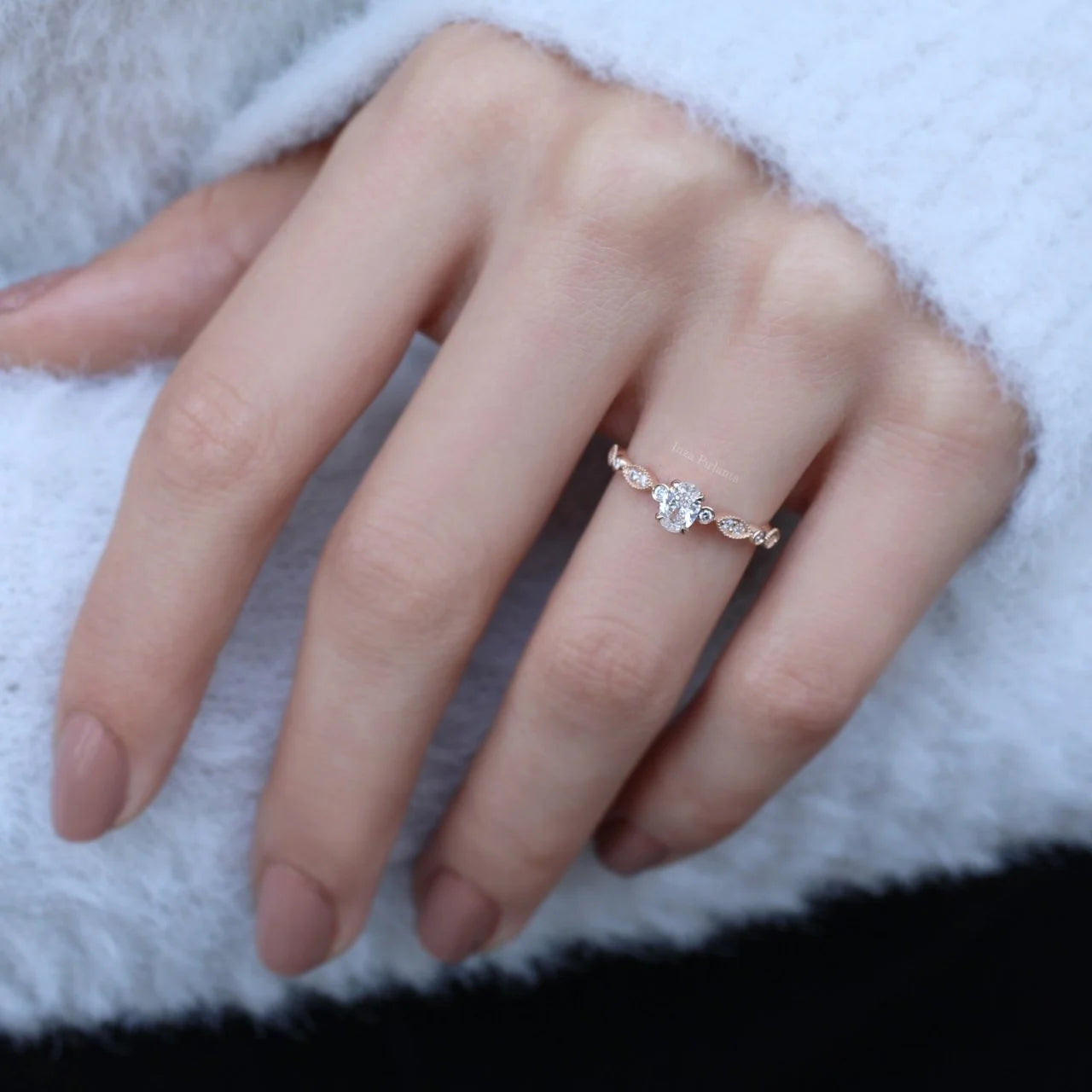 0.42 Carat Vintage Special Design Oval Diamond Solitaire Ring