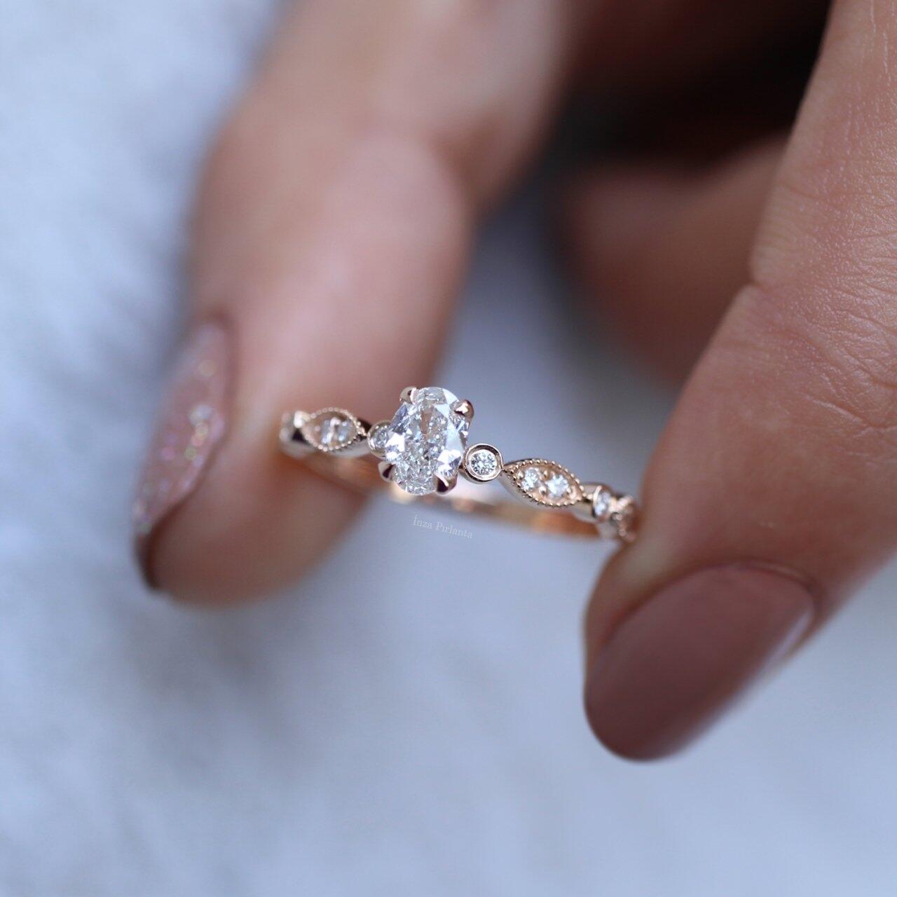 0.42 Carat Vintage Special Design Oval Diamond Solitaire Ring
