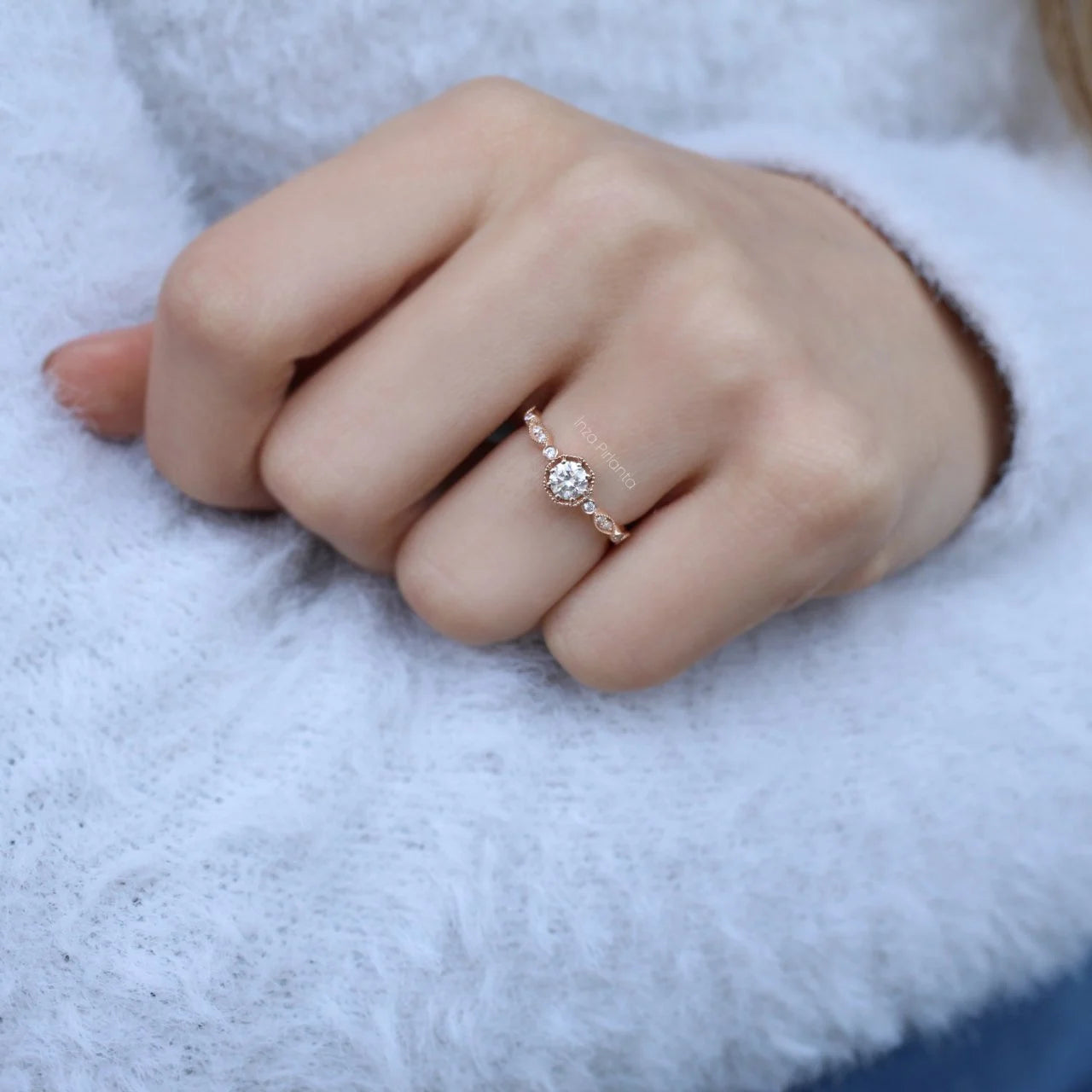 0,42 Karat Vintage Achteckiger Diamantring