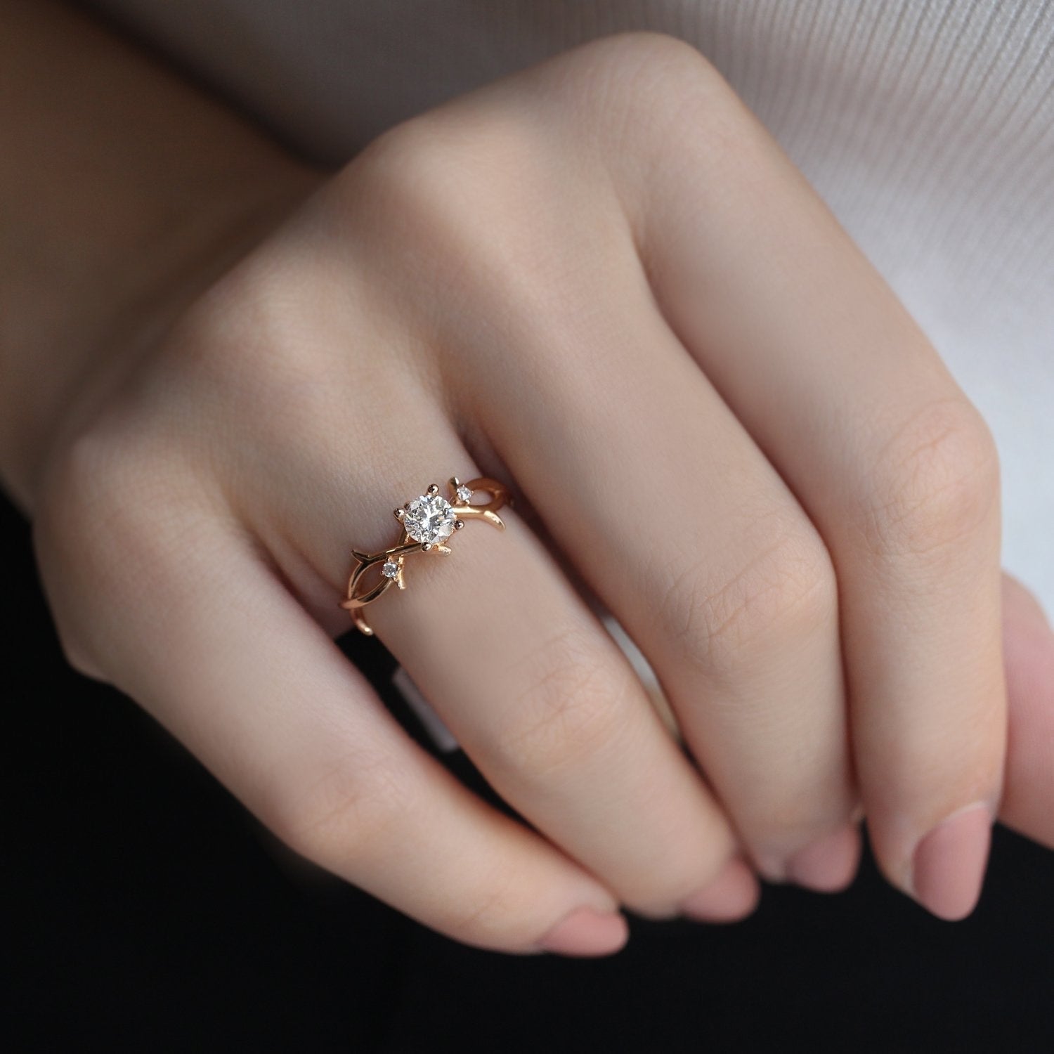 0.42 Carat Vintage Design Diamond Branch Solitaire Ring