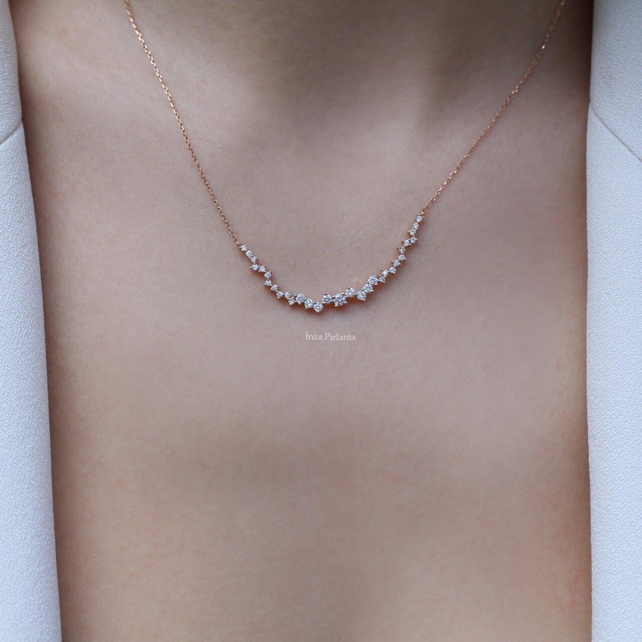0.45 Carat Custom Design Asymmetrical Diamond Necklace
