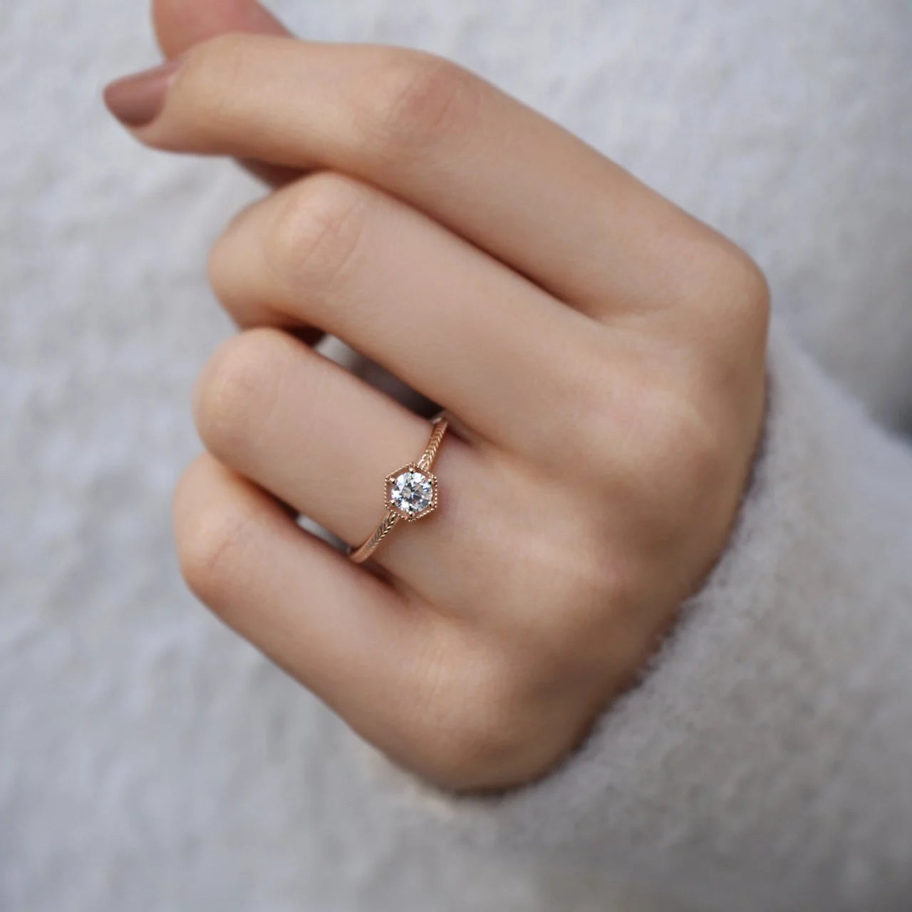 0.50 Carat F VS2 GIA Certified Hexagon Başak Diamond Ring