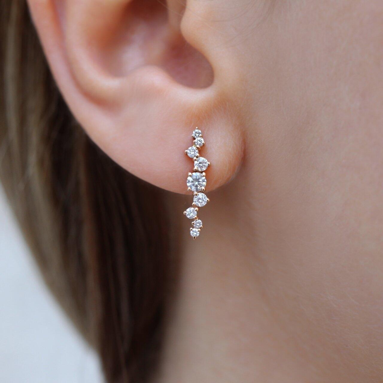 0.50 Carat Custom Design Asymmetrical Diamond Earrings