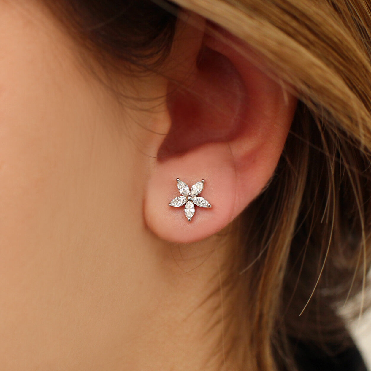 0.50 Carat Marquise Diamond Flower Earrings
