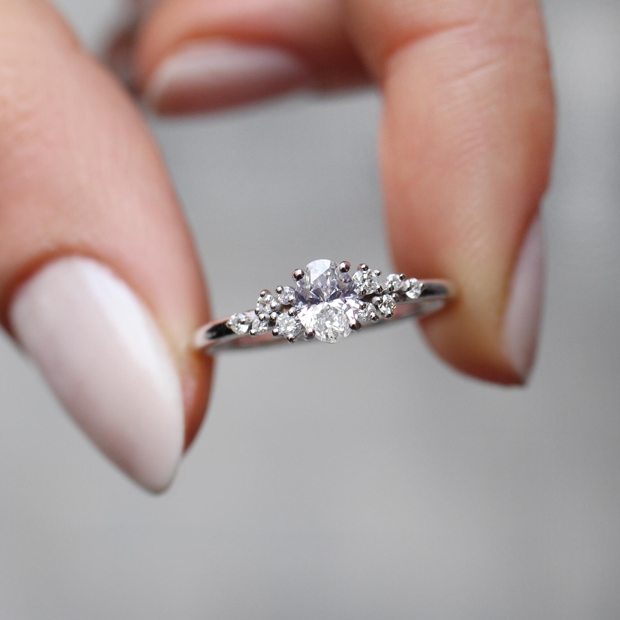 0.50 Carat Vintage Special Design Oval Asymmetrical Diamond Ring