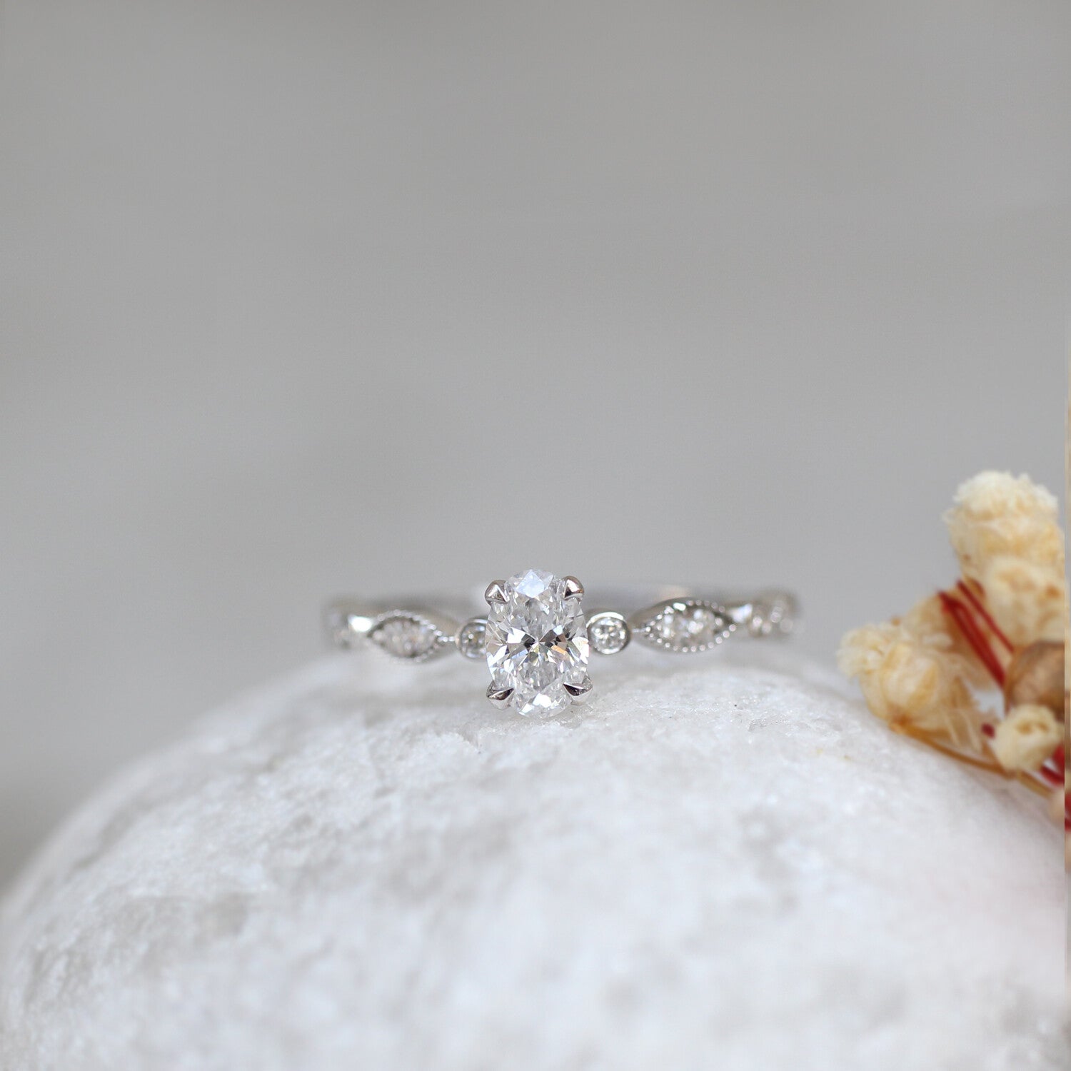 0.52 Carat Vintage Custom Design Oval Diamond Solitaire Ring