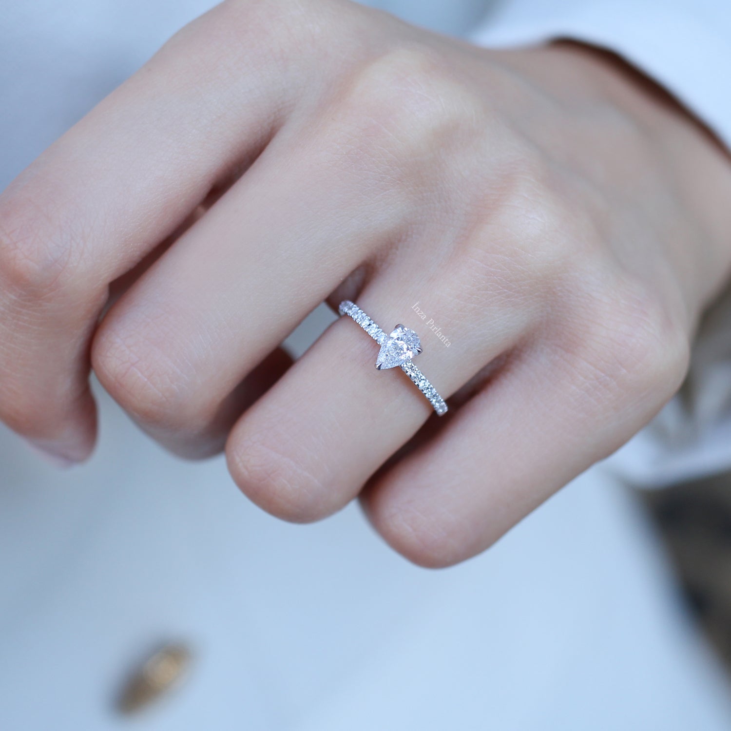 0.60 Carat D SI2 GIA Certified Pear Diamond Solitaire Ring