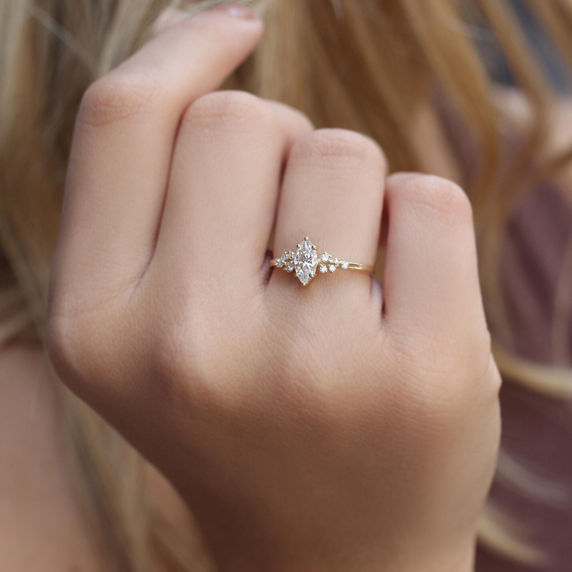 0.60 Carat Vintage Special Design Asymmetrical Marquise Diamond Ring
