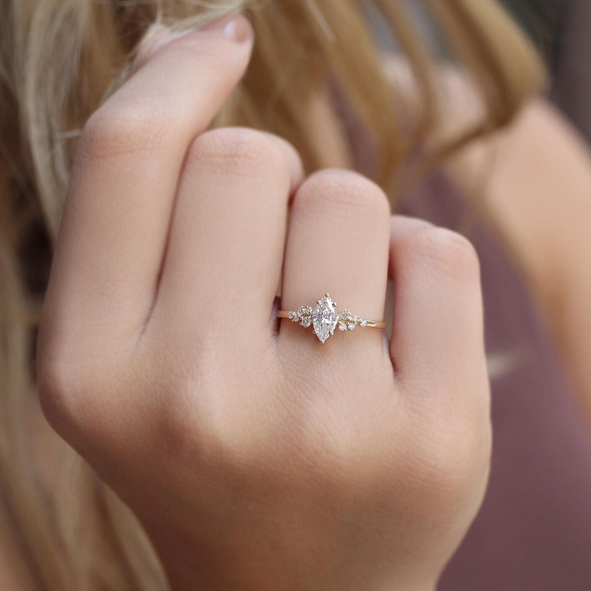 0.60 Carat Vintage Special Design Asymmetrical Marquise Diamond Ring