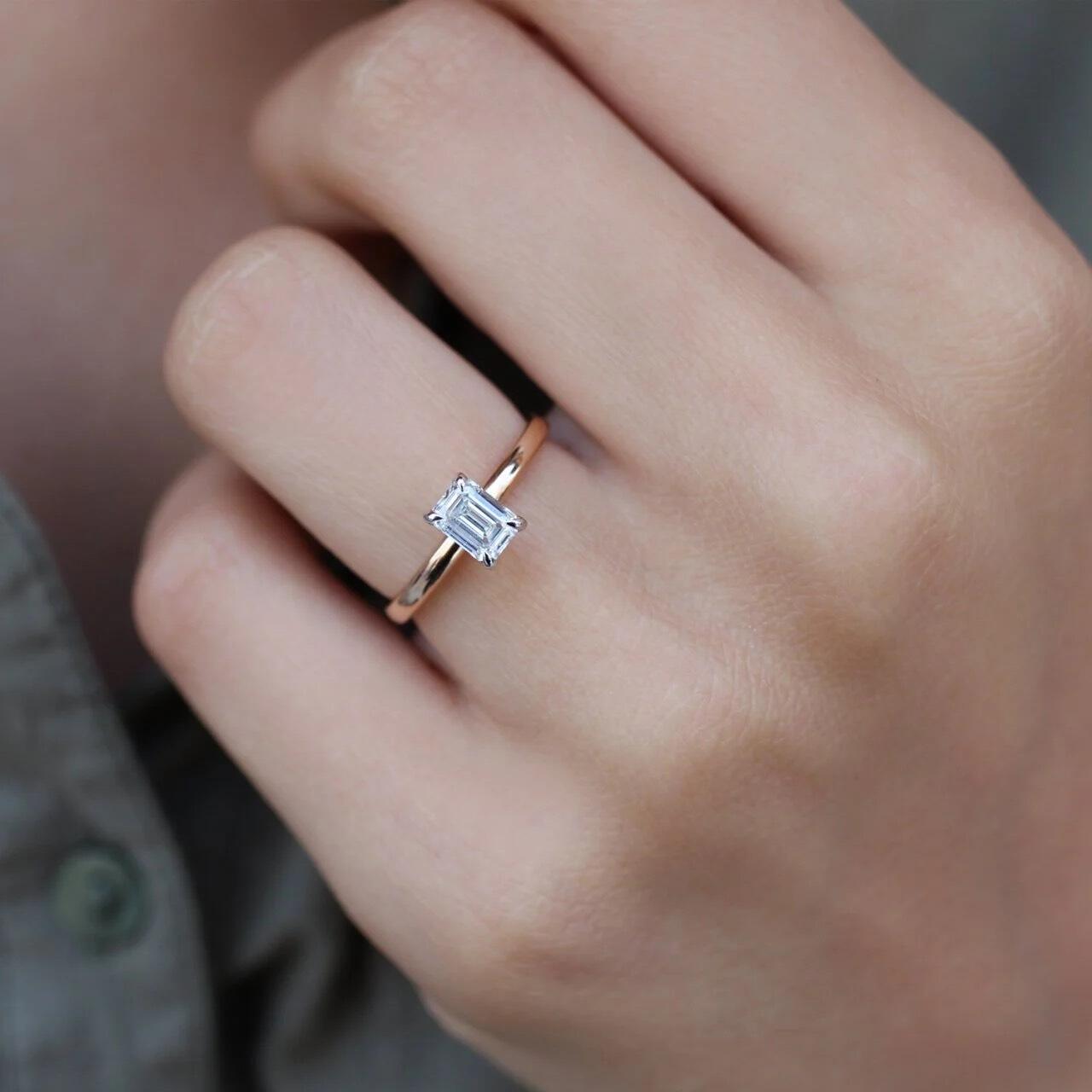 0.70 Carat Emerald Diamond Solitaire Ring