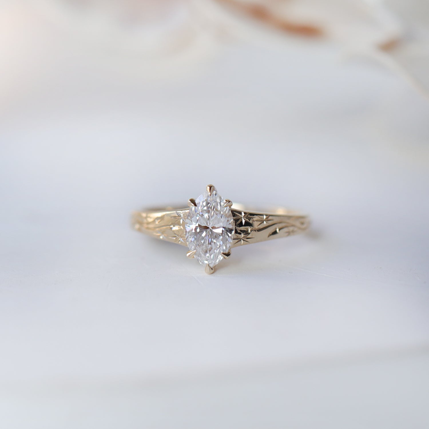 0.70 Carat F SI2 HRD Certified Marquise Diamond Handmade Mona Solitaire Ring