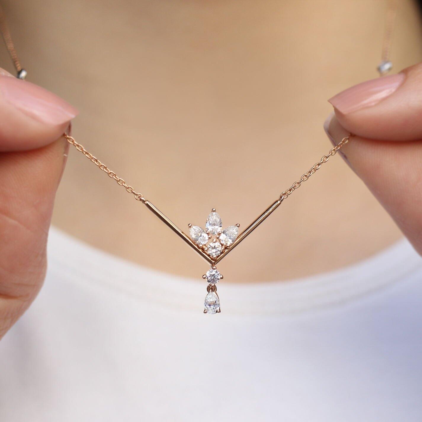 0,70 Karat Sonderanfertigung Tropfenförmige Diamantkette