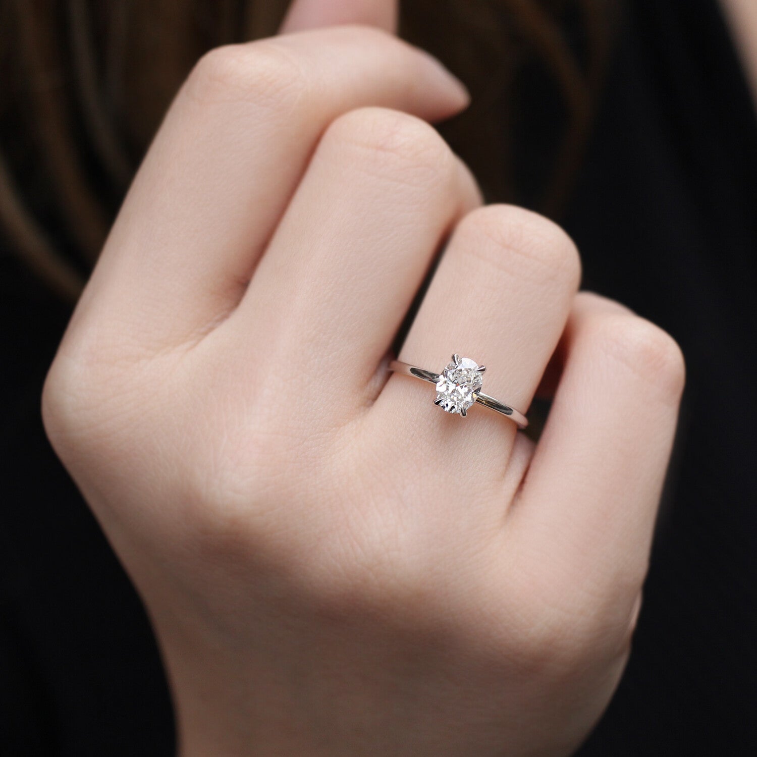 0.80 Carat F VS2 GIA Certified Oval Diamond Solitaire Ring