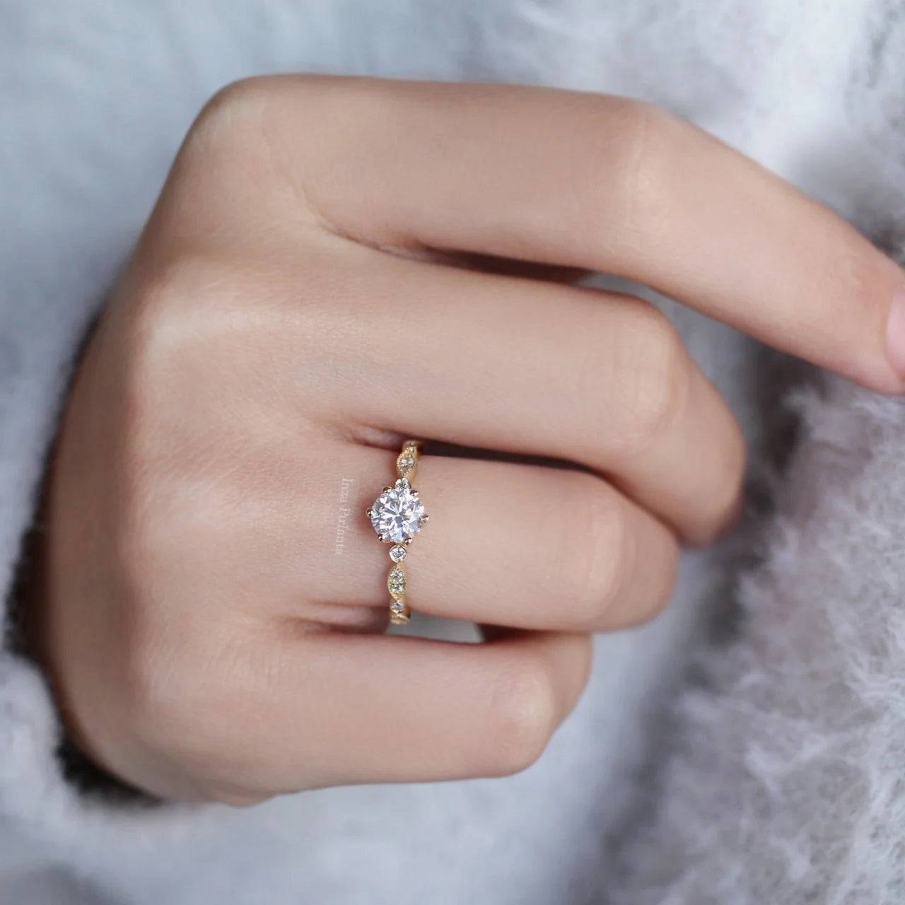 0.82 Carat F SI2 HRD Certified Vintage Design Solitaire Diamond Ring