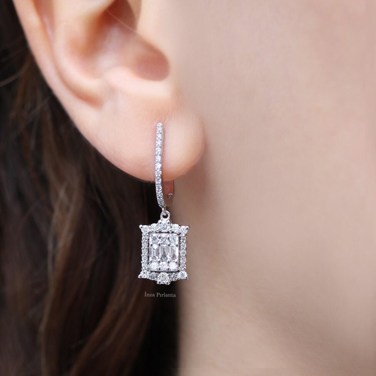 1.00 Carat Custom Design Diamond Baguette Earrings