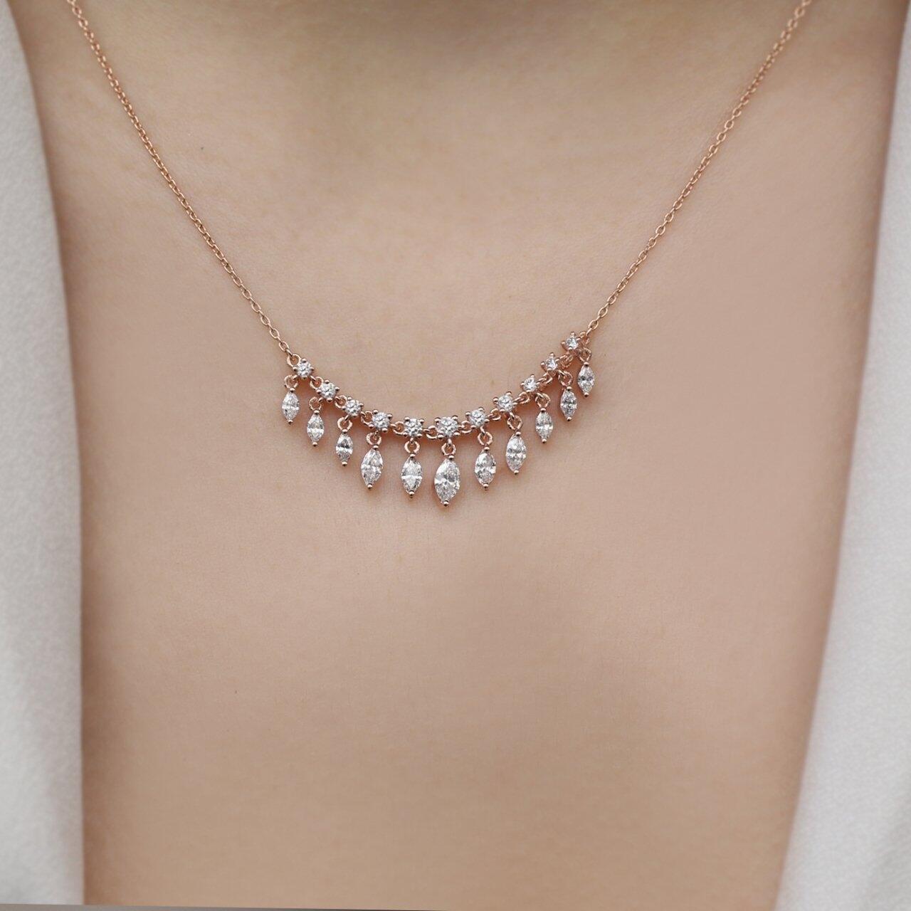 1.25 Karat Sonderanfertigung Marquiseschliff Diamant-Halskette