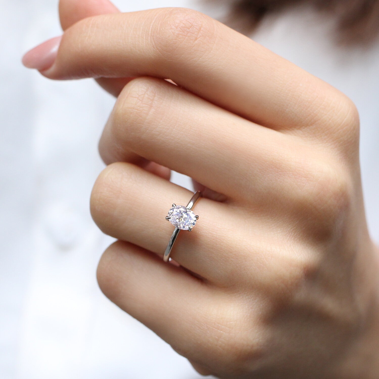 1.00 Carat F SI2 GIA Certified Oval Solitaire Ring
