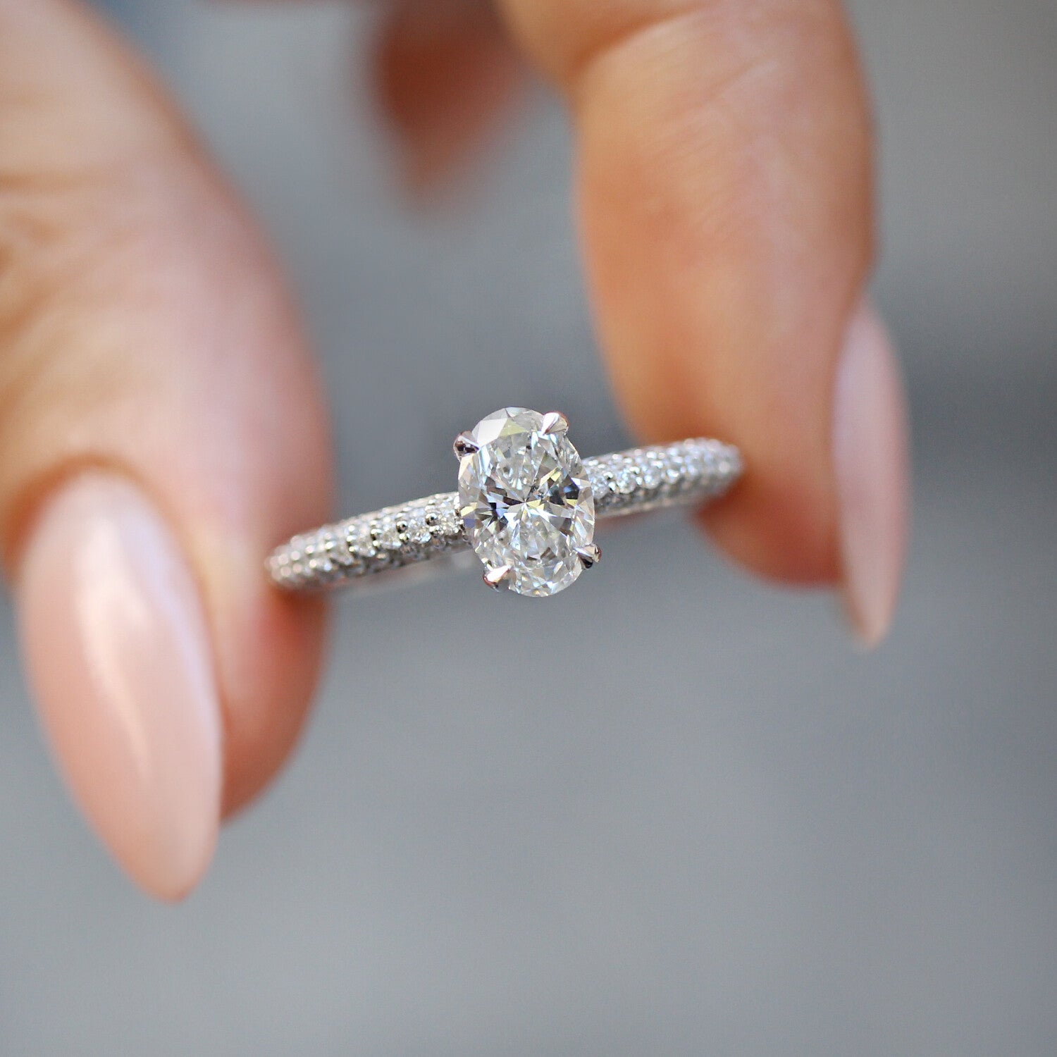 1.10 Carat F SI2 GIA Certified Custom Design Oval Diamond Ring
