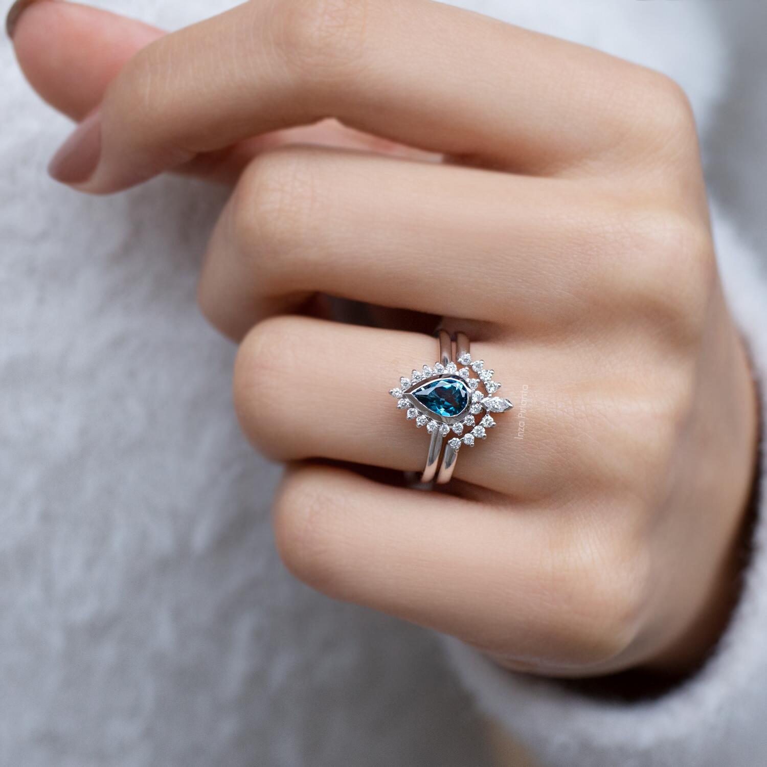 Teardrop London Blue Topaz & Diamond Duo Ring