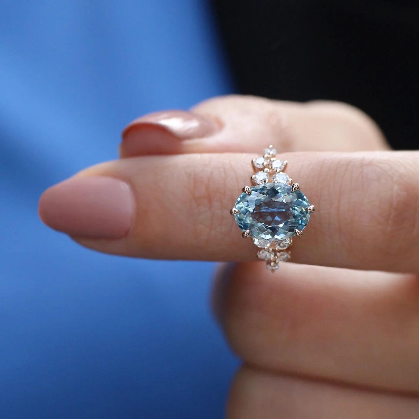 Custom Designed Aquamarine & Diamond Ring