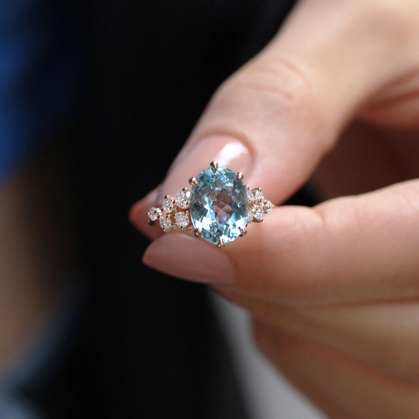 Custom Designed Aquamarine & Diamond Ring