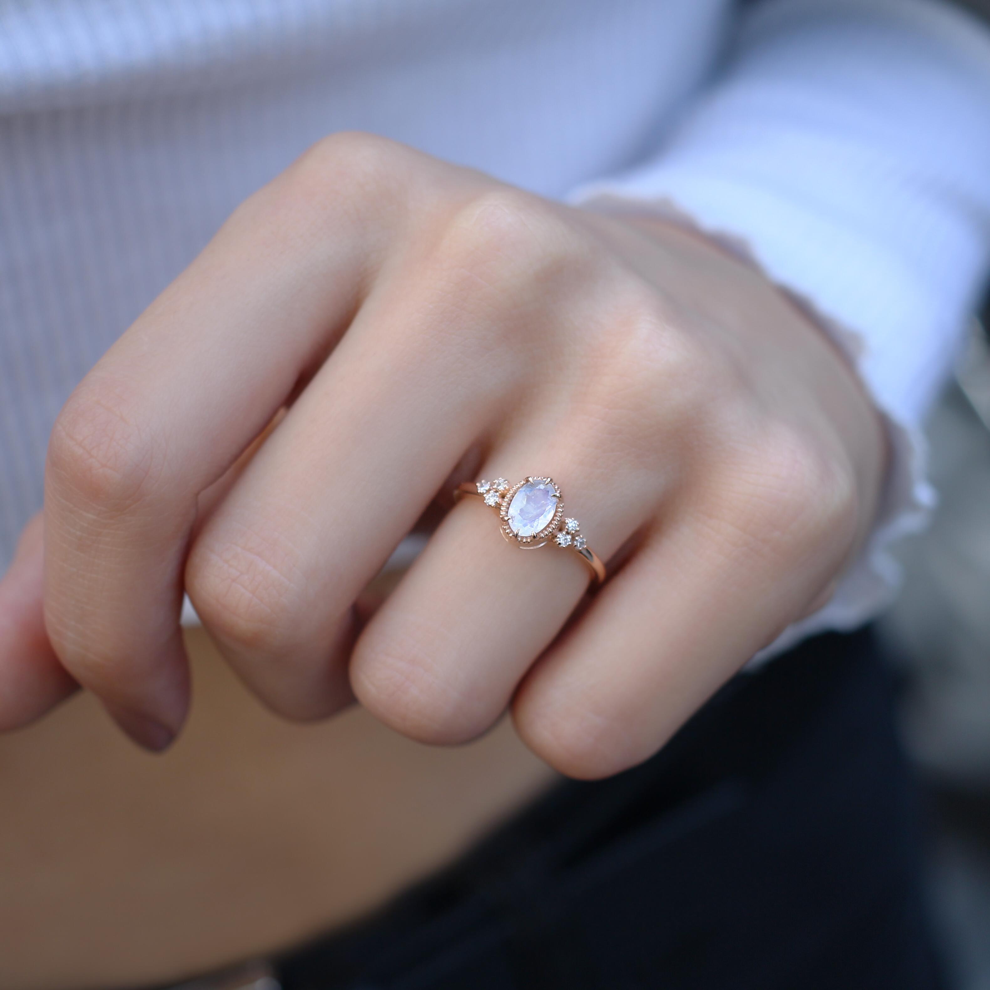 Custom Design Moonstone & Diamond Ring
