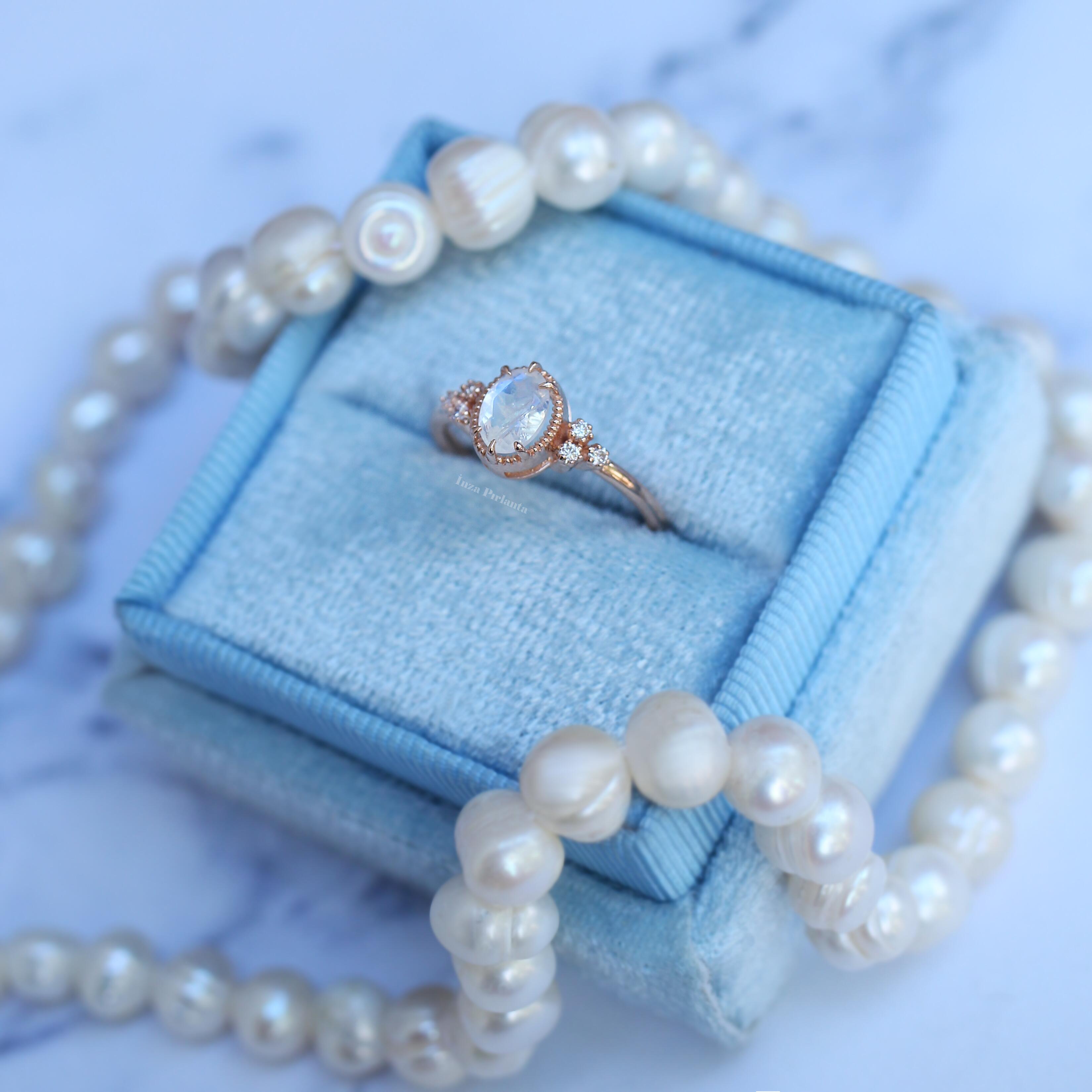 Custom Design Moonstone & Diamond Ring