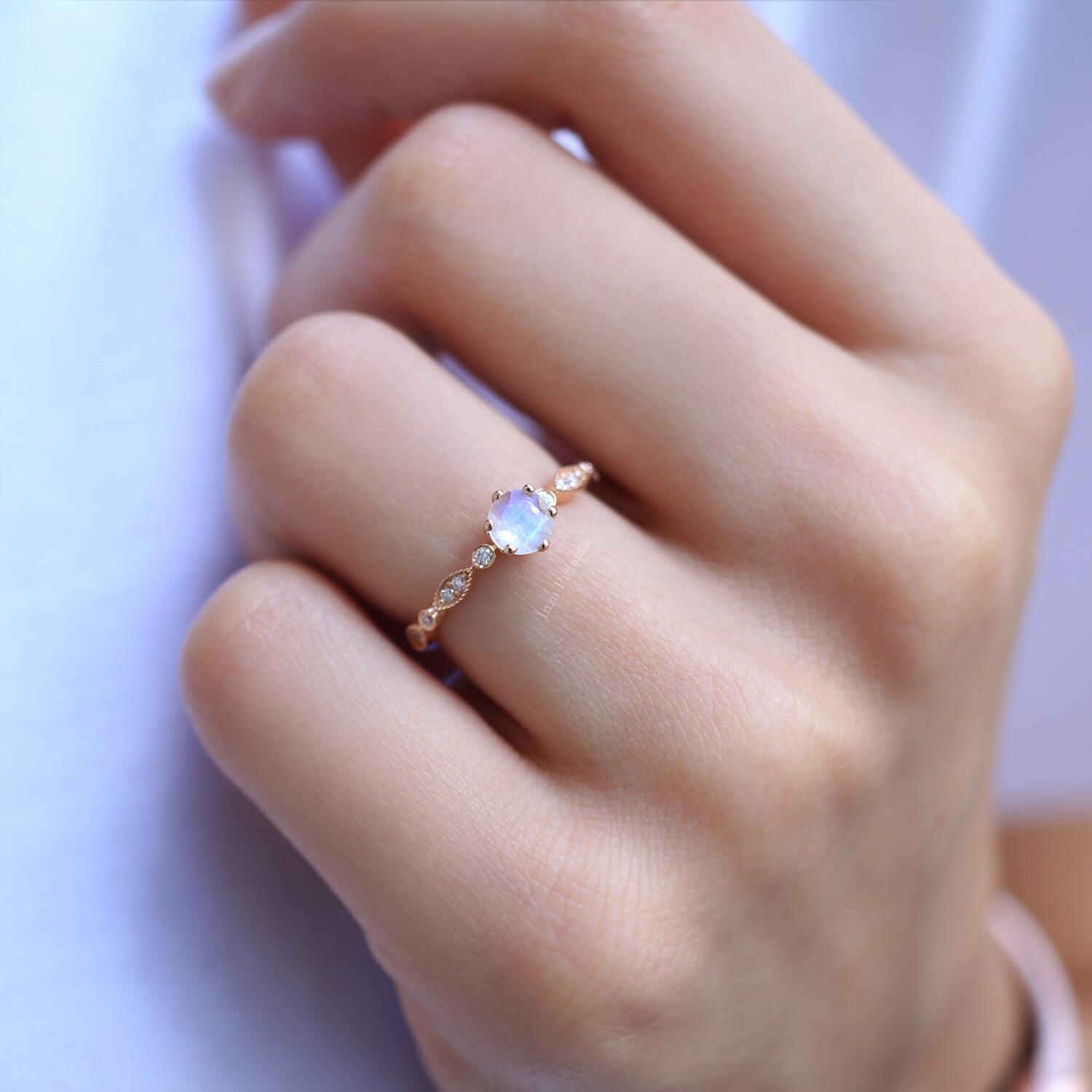 Custom Designed Moonstone & Diamond Ring
