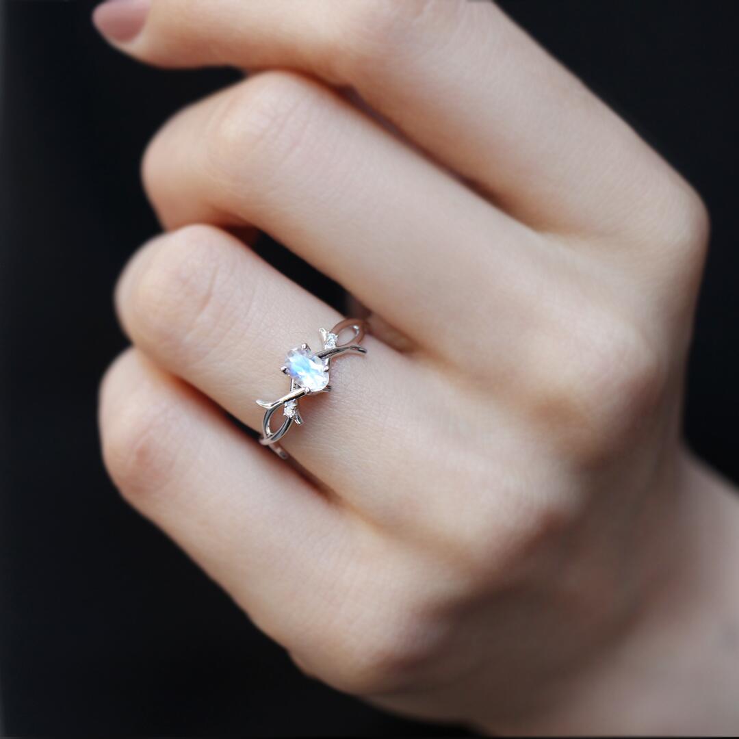 Custom Design Moonstone & Diamond Ring