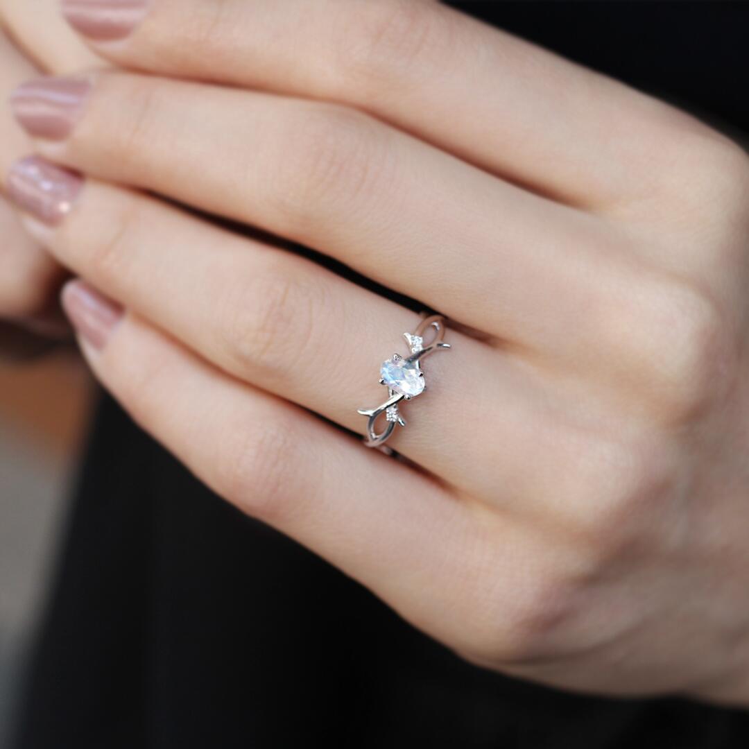 Custom Design Moonstone & Diamond Ring