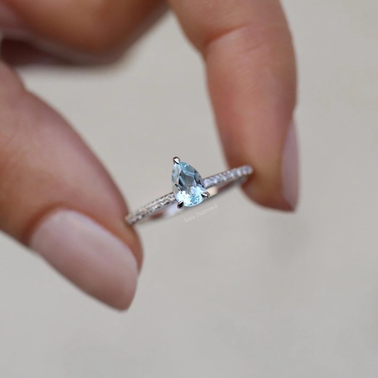 Custom Design Teardrop Aquamarine & Diamond Ring