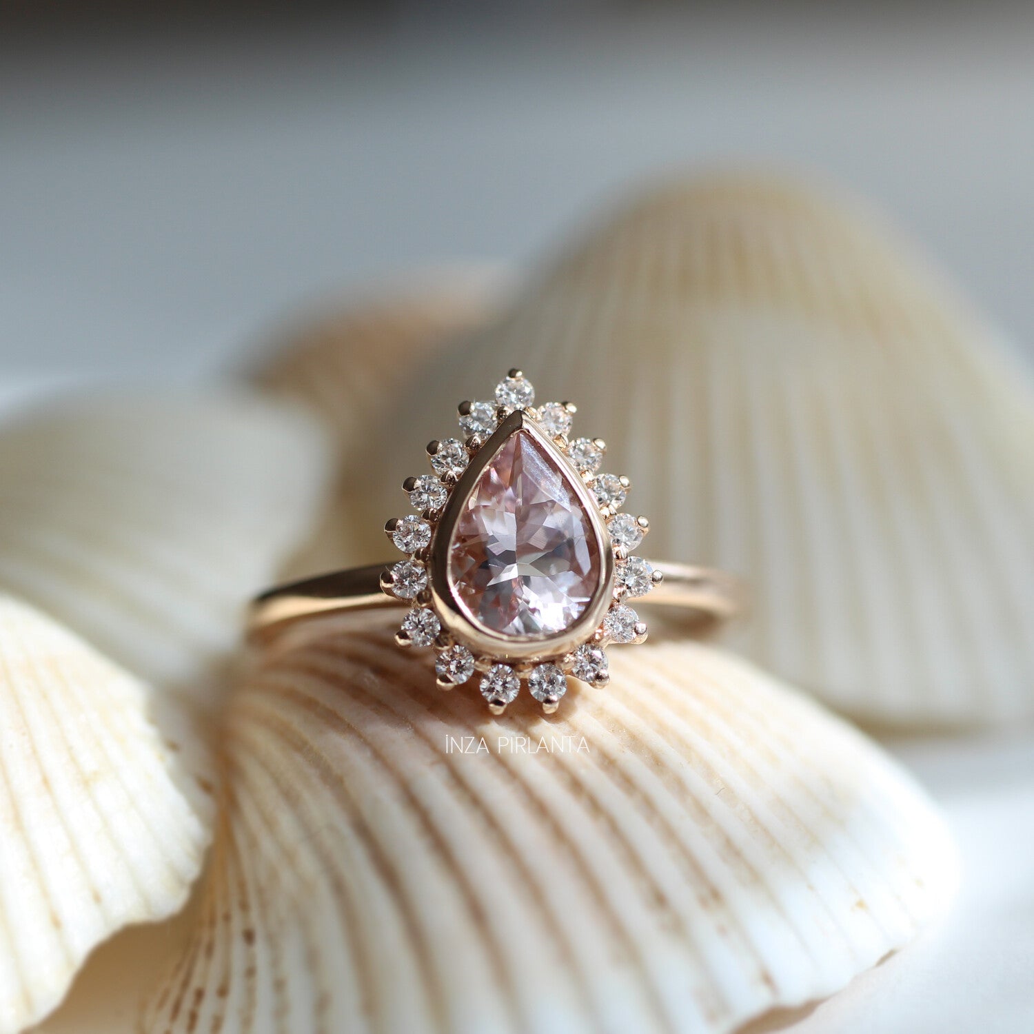Custom Design Drop Morganite & Diamond Ring