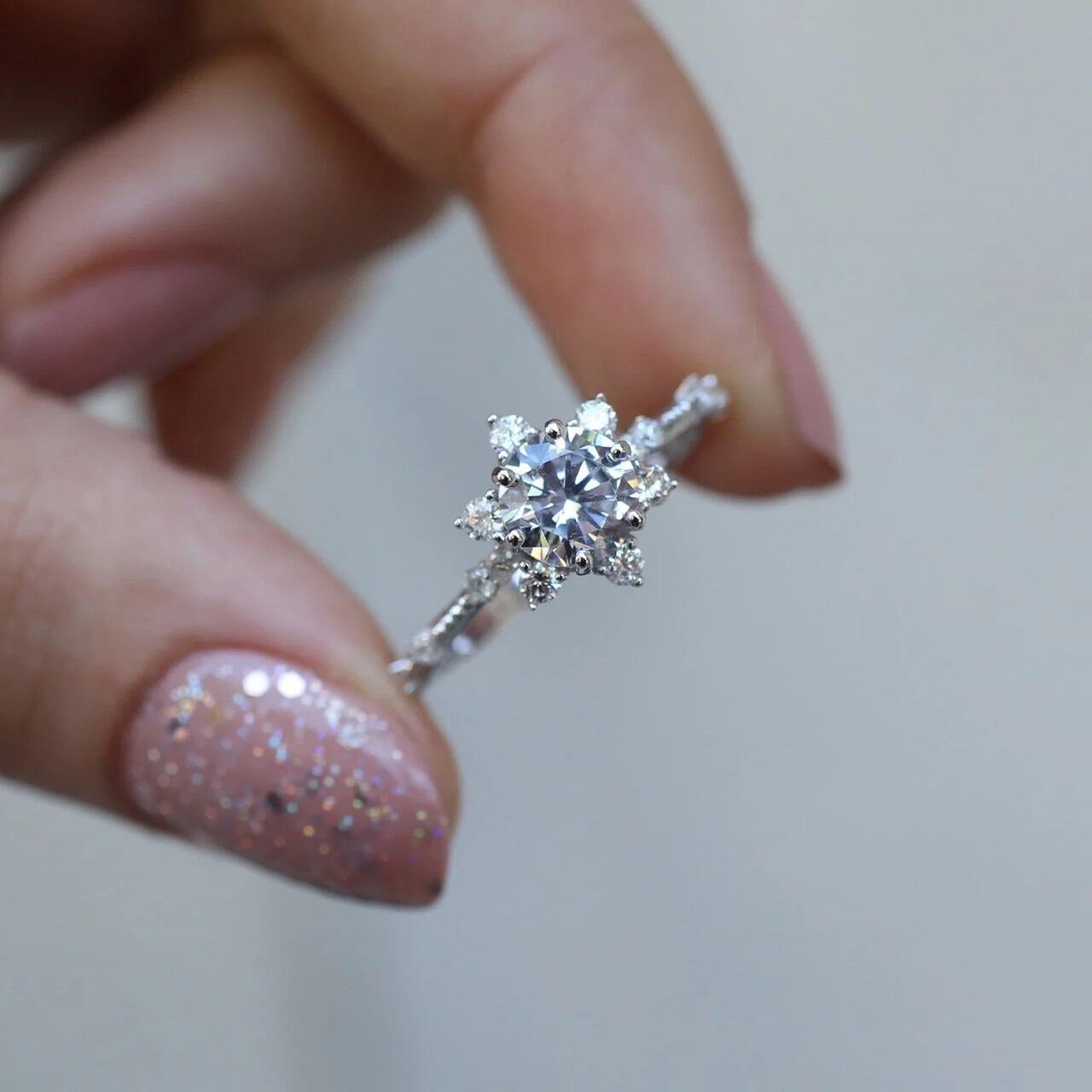 Custom Design Snowflake Diamond & White Topaz Ring