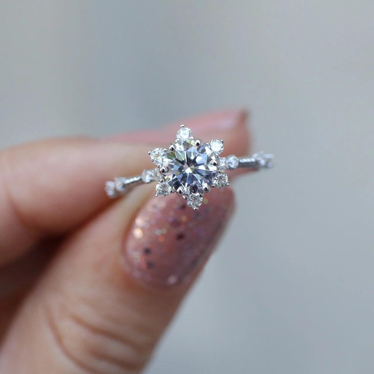 Custom Design Snowflake Diamond & White Topaz Ring
