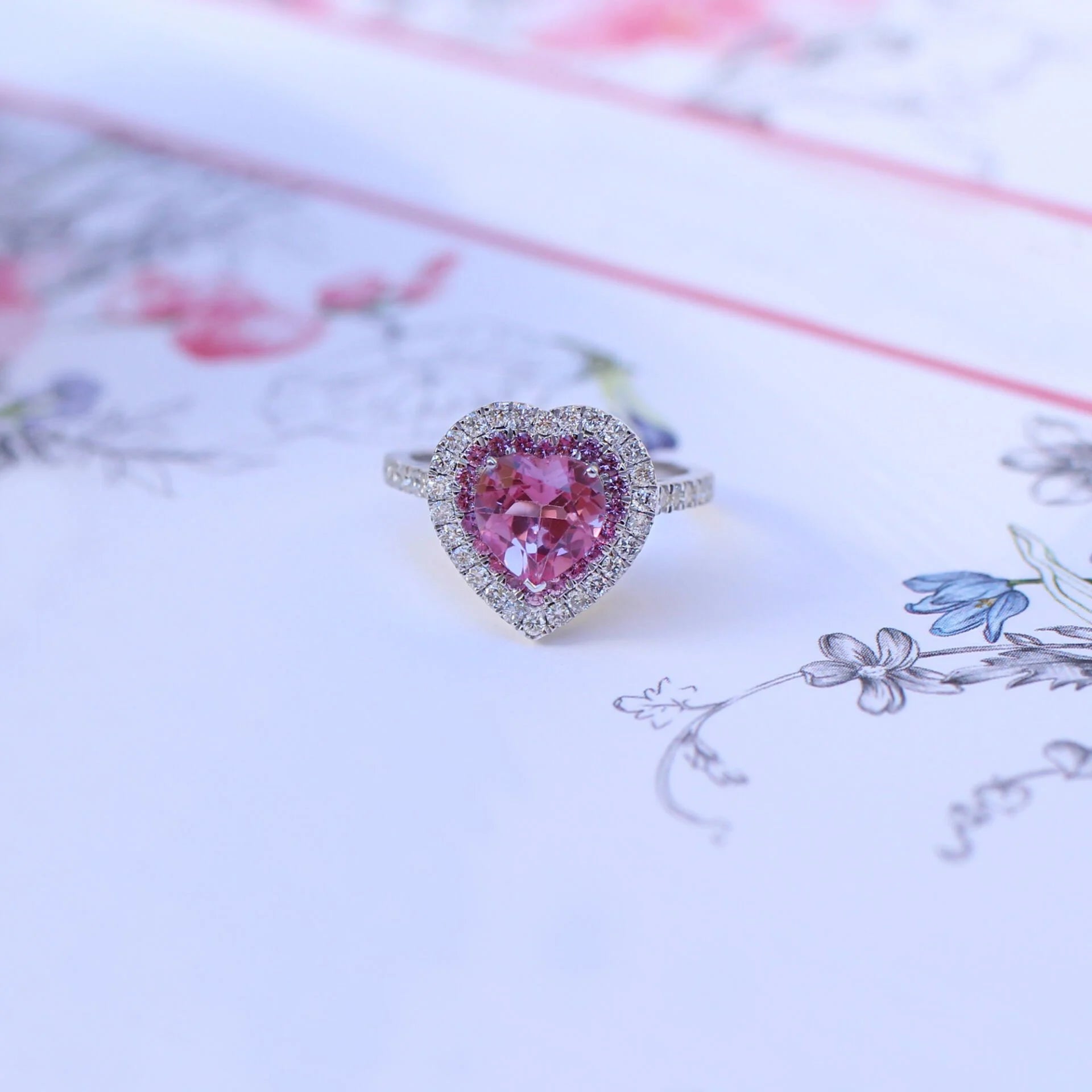 Custom Design Pink Sapphire & Diamond Ring