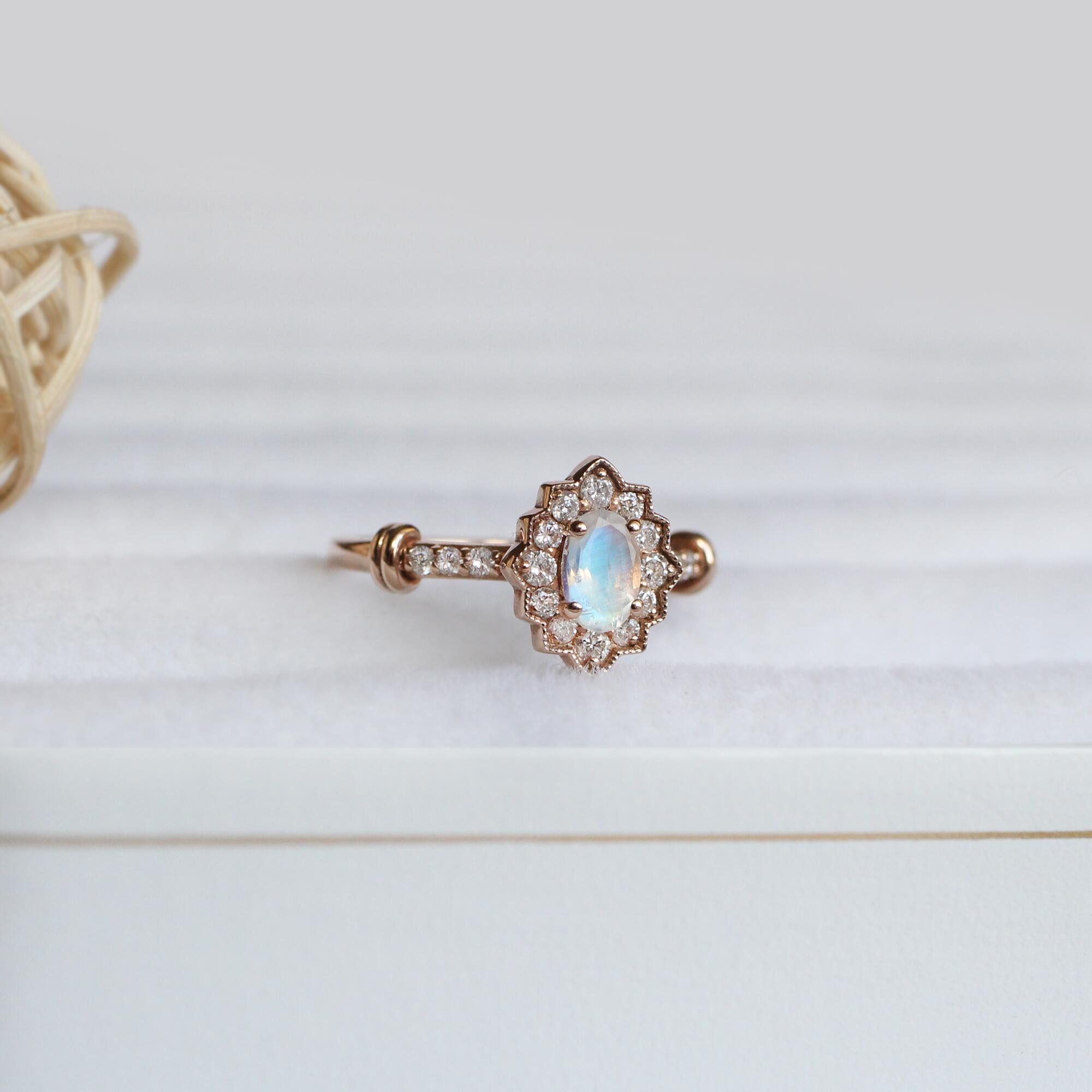 Custom Design Venice Moonstone & Diamond Ring