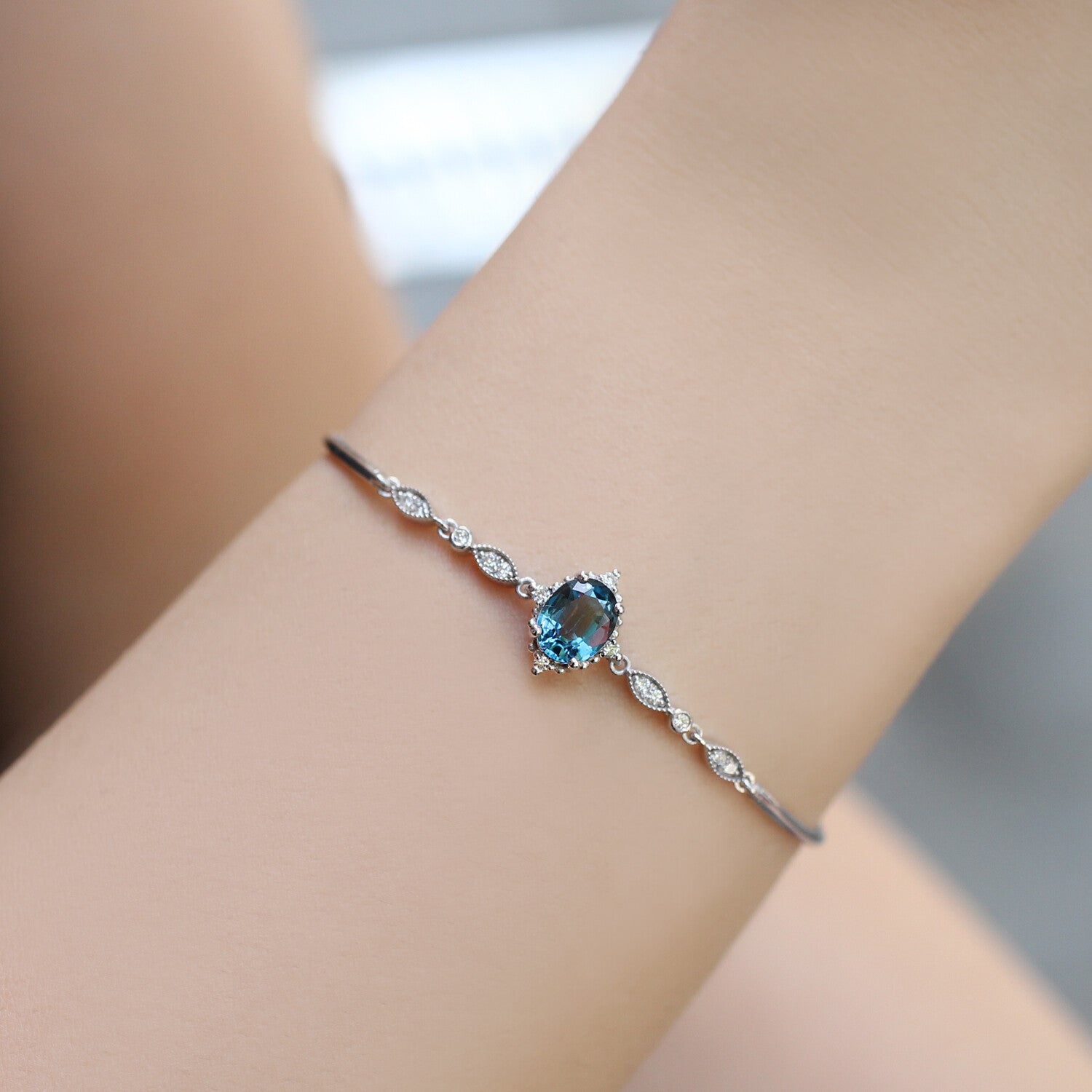 Custom Design Vintage Mini Selius London Blue & Diamond Bracelet